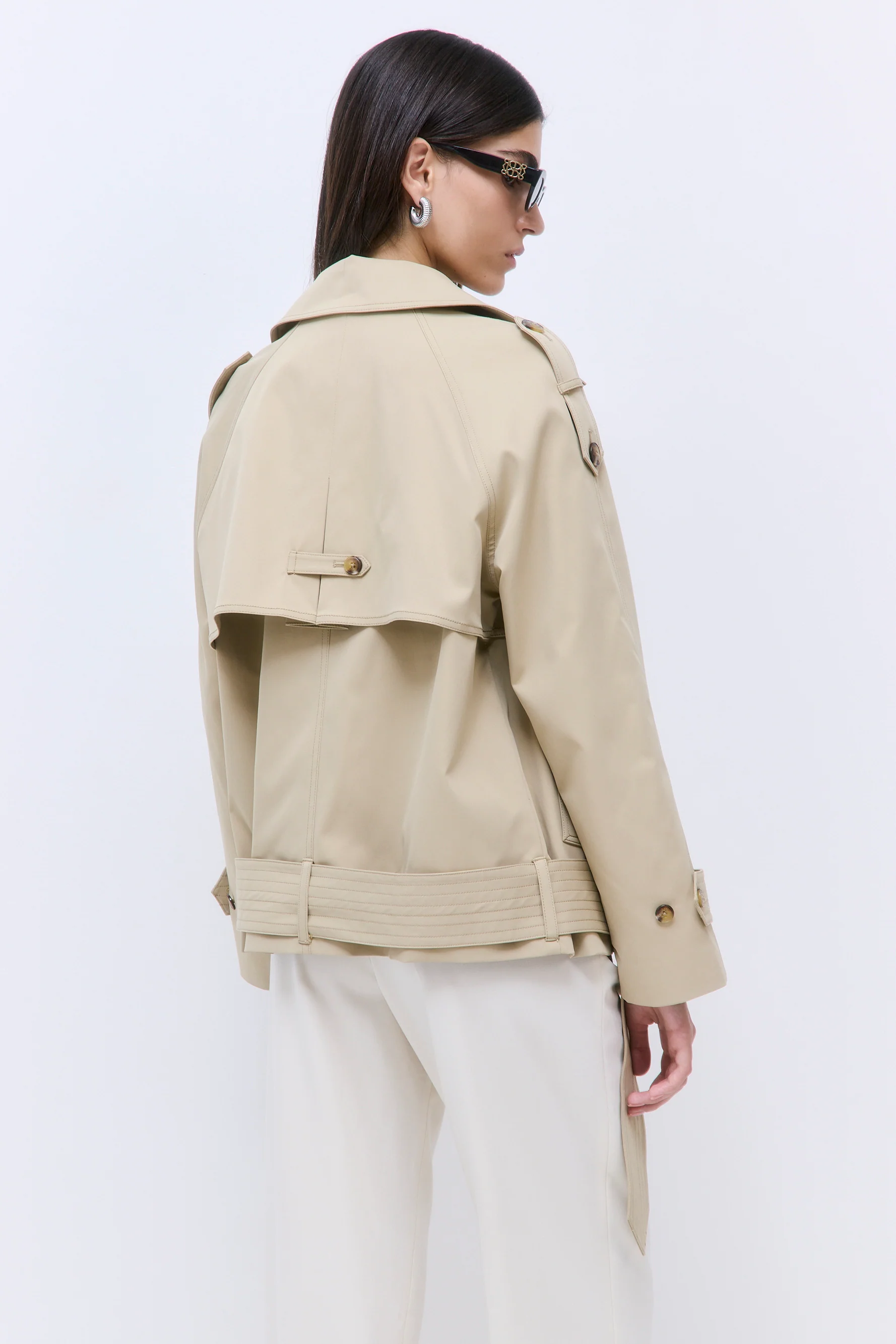 Oversized Cropped Double Breasted Trench Coat - Image 5