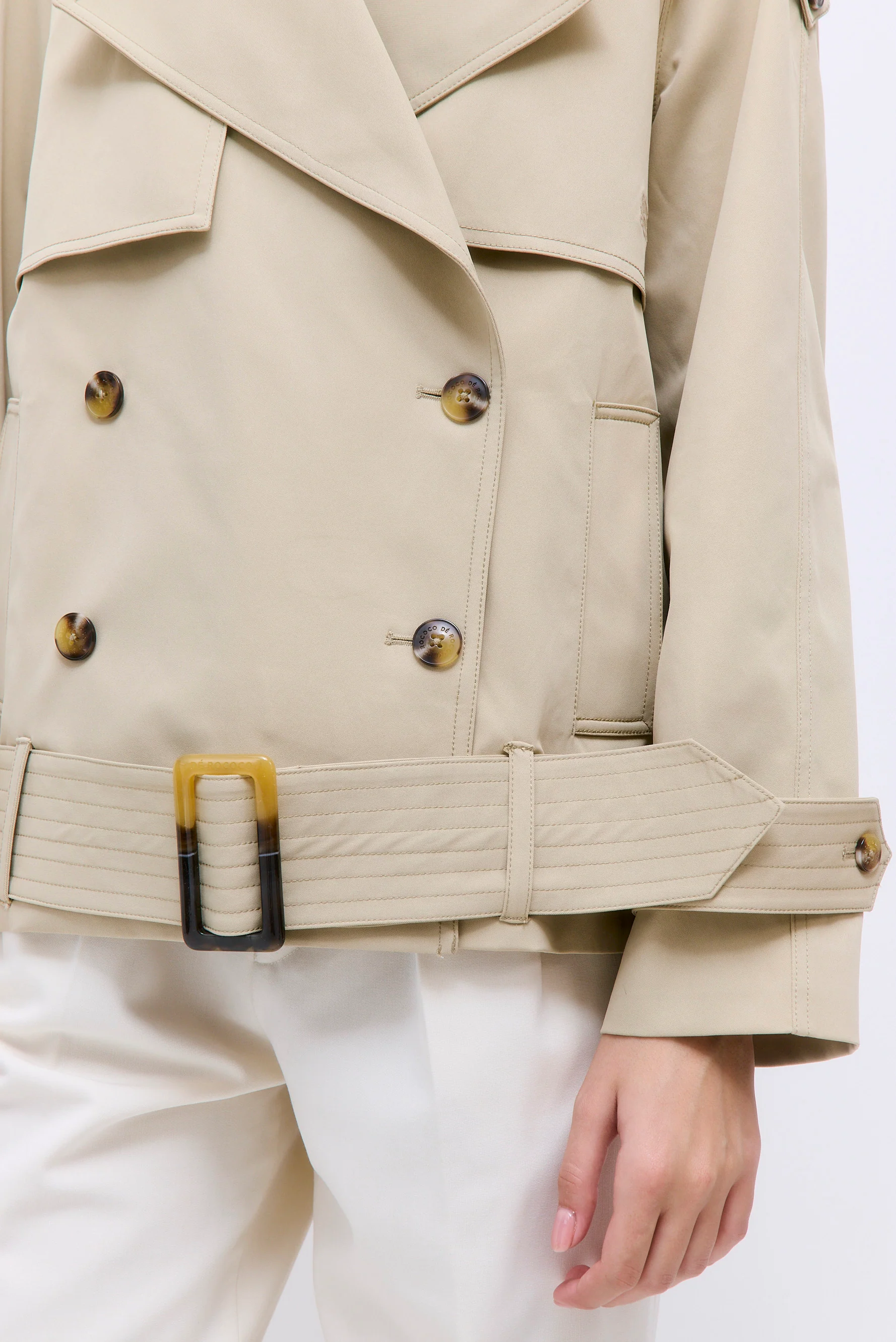 Oversized Cropped Double Breasted Trench Coat - Image 6