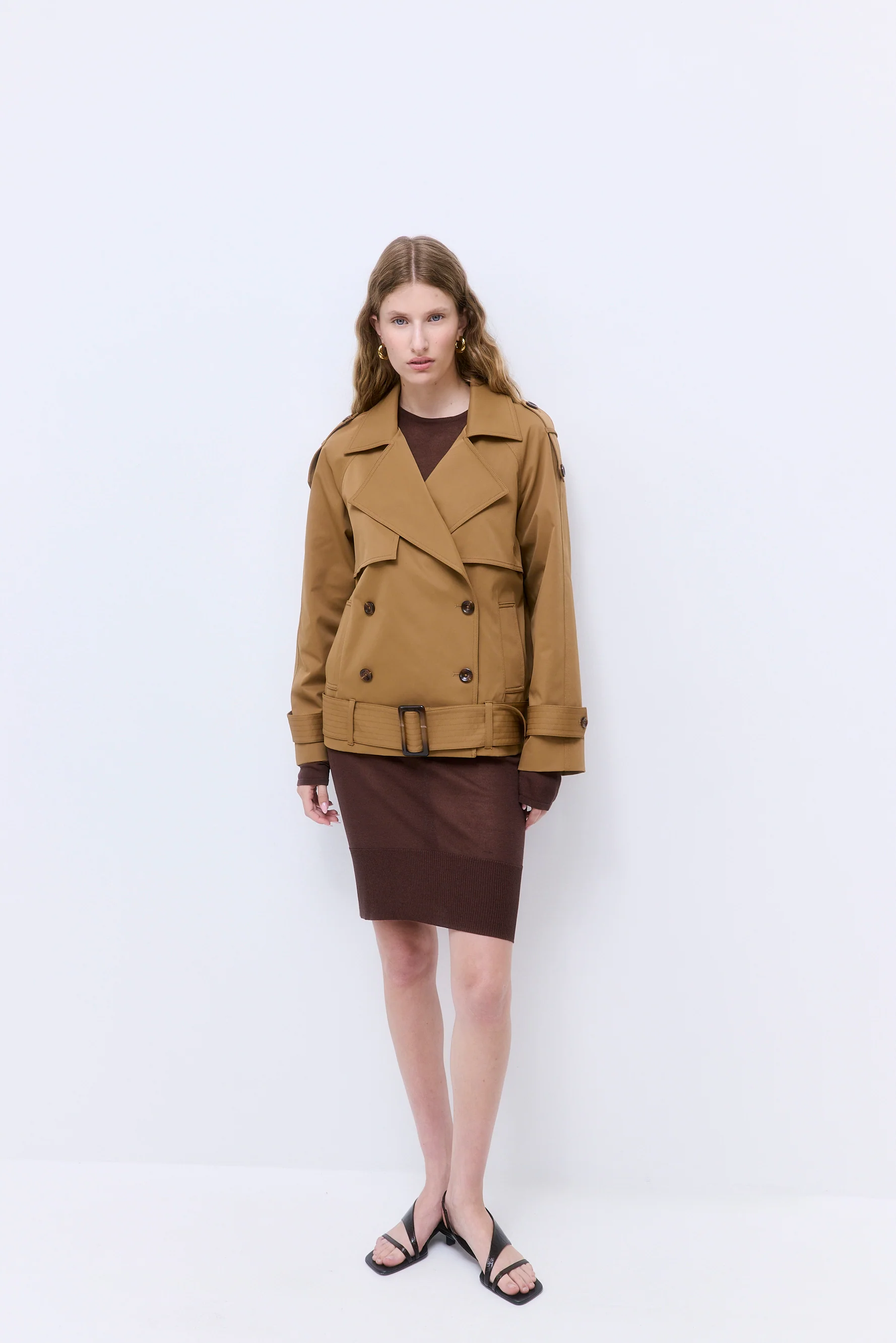 Oversized Cropped Double Breasted Trench Coat - Image 3