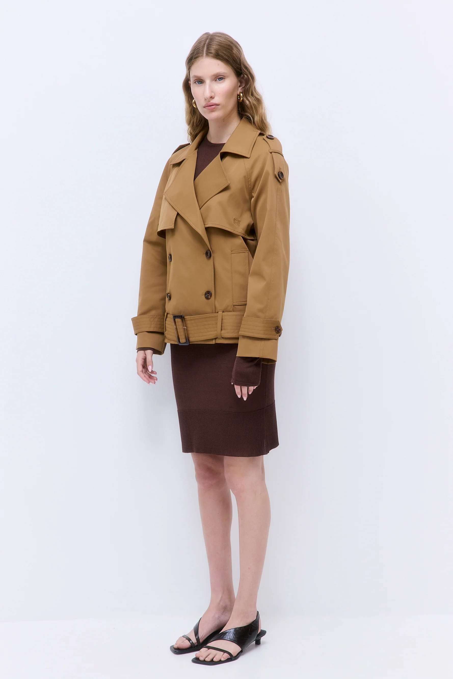 Oversized Cropped Double Breasted Trench Coat - Image 4