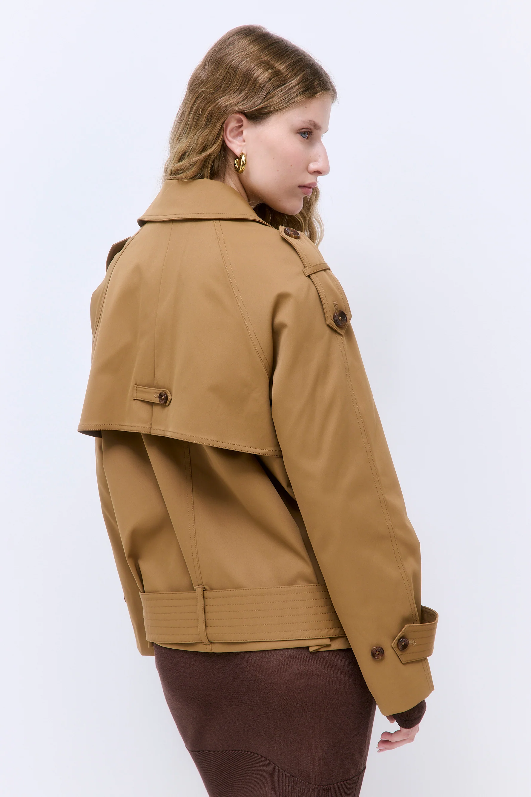 Oversized Cropped Double Breasted Trench Coat - Image 5