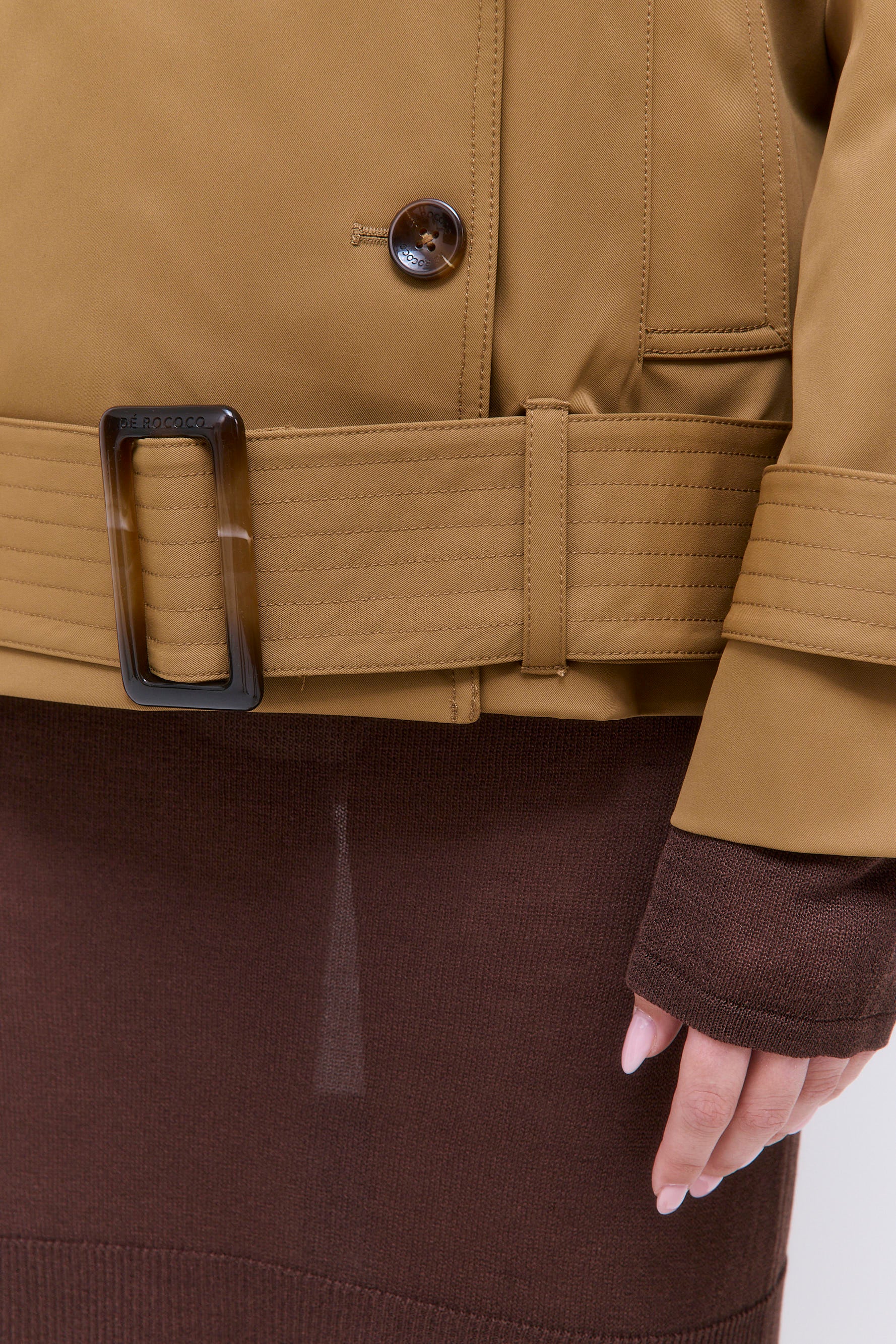 Oversized Cropped Double Breasted Trench Coat - Image 6
