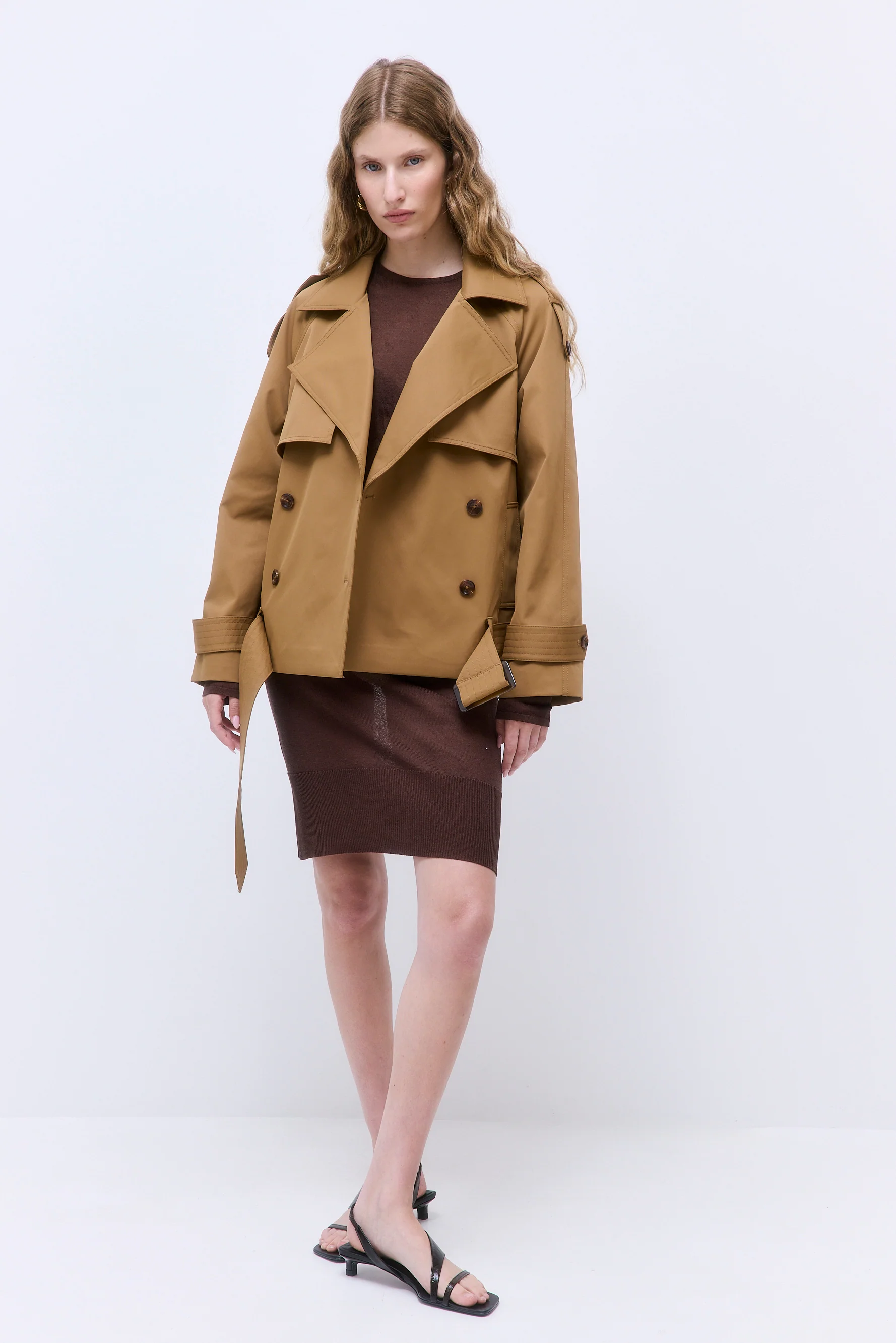 Oversized Cropped Double Breasted Trench Coat - Image 8