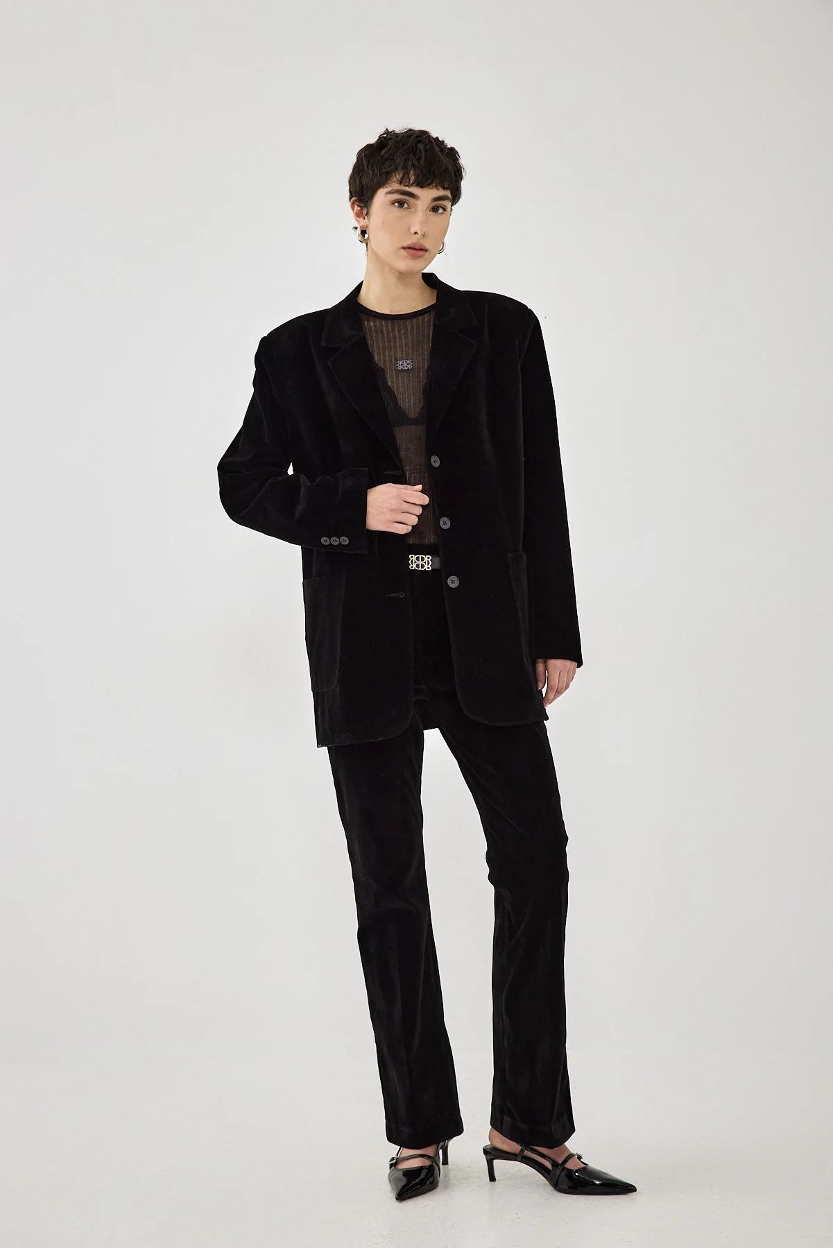 Oversized Rigid Velvet Blazer - Image 2