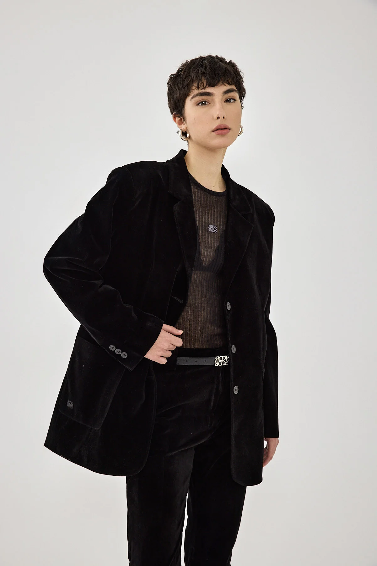 Oversized Rigid Velvet Blazer - Image 4