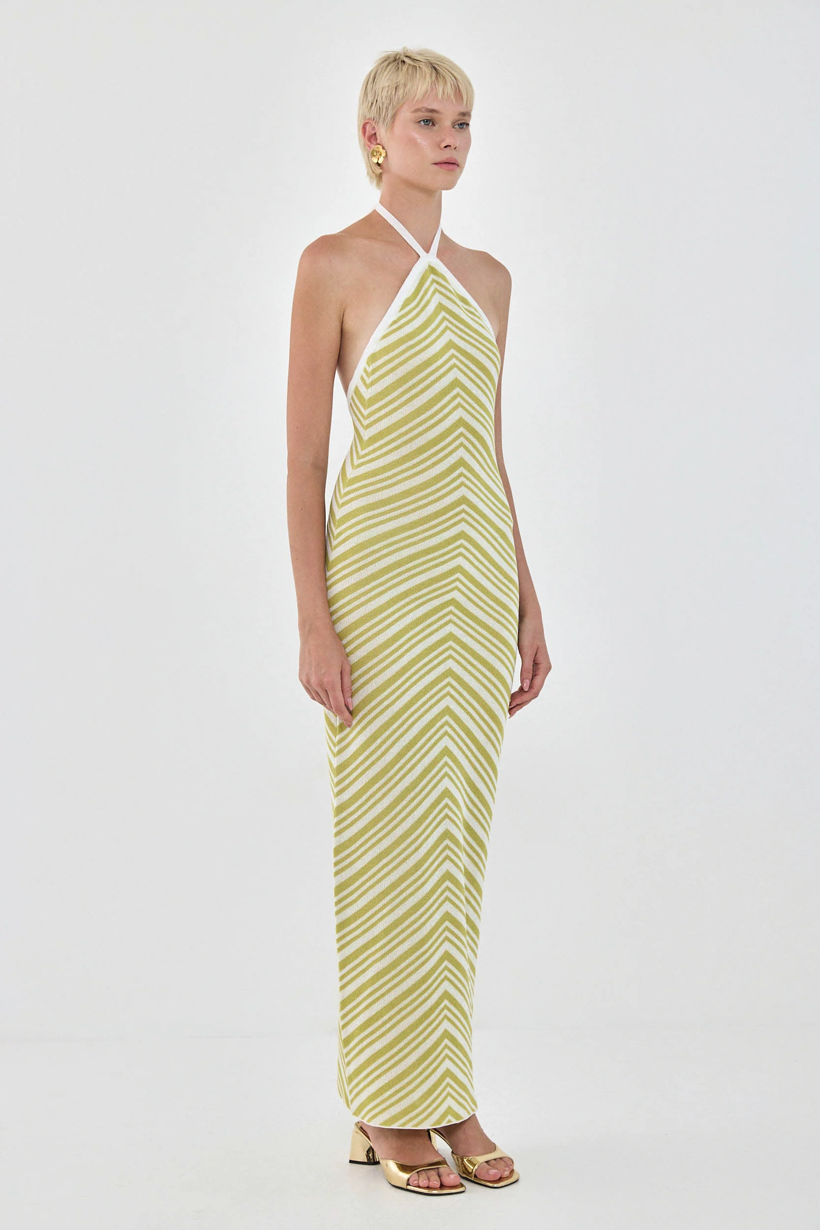 Pattern Knitted Collar Maxi Dress - Image 4