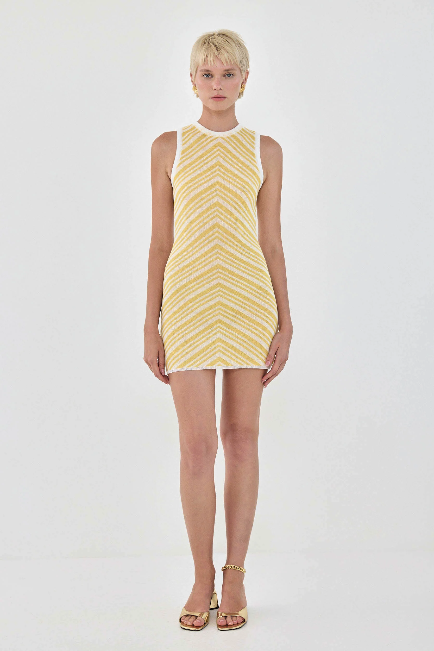 Pattern Knitted Open Back Mini Dress