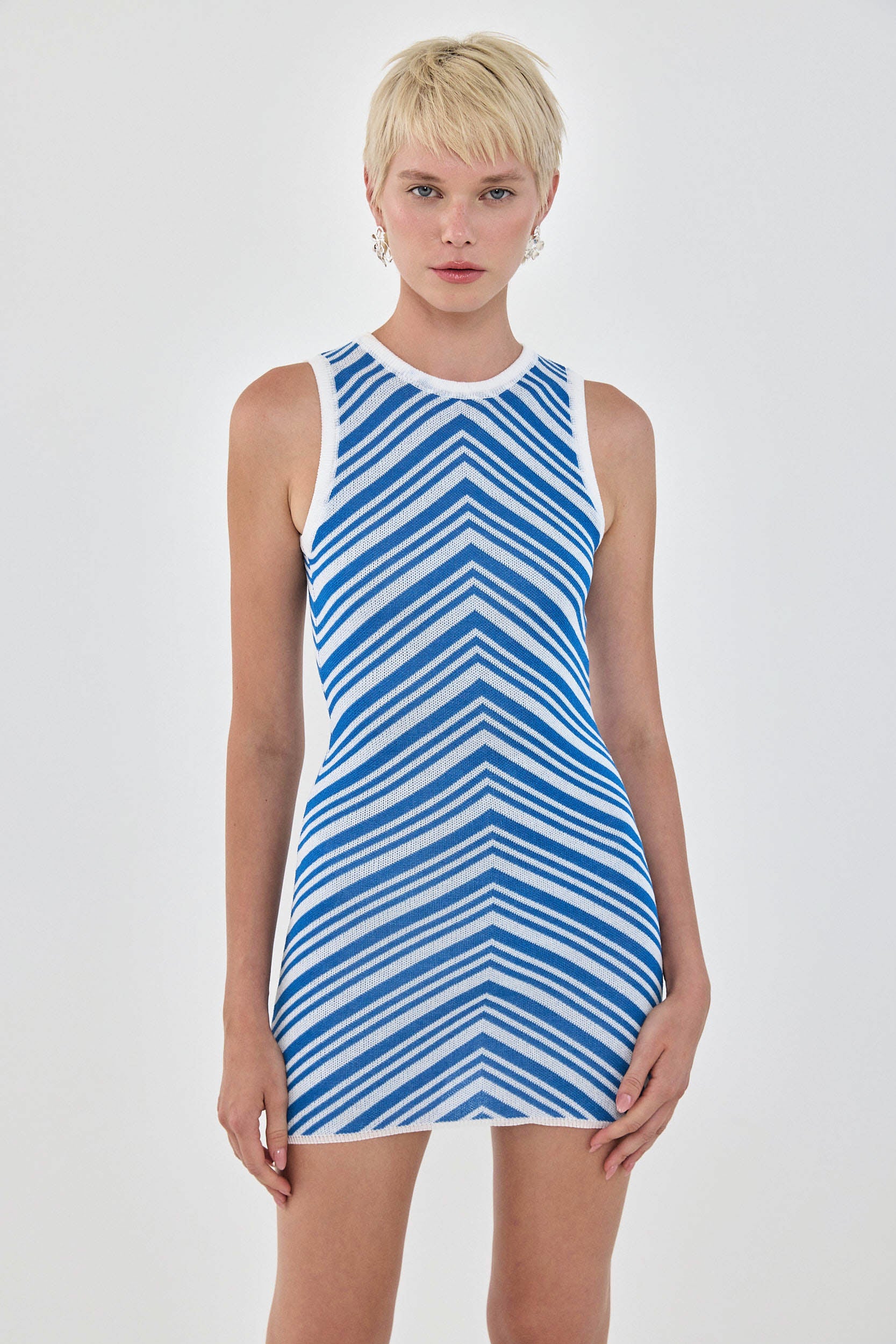 Pattern Knitted Open Back Mini Dress - Image 2