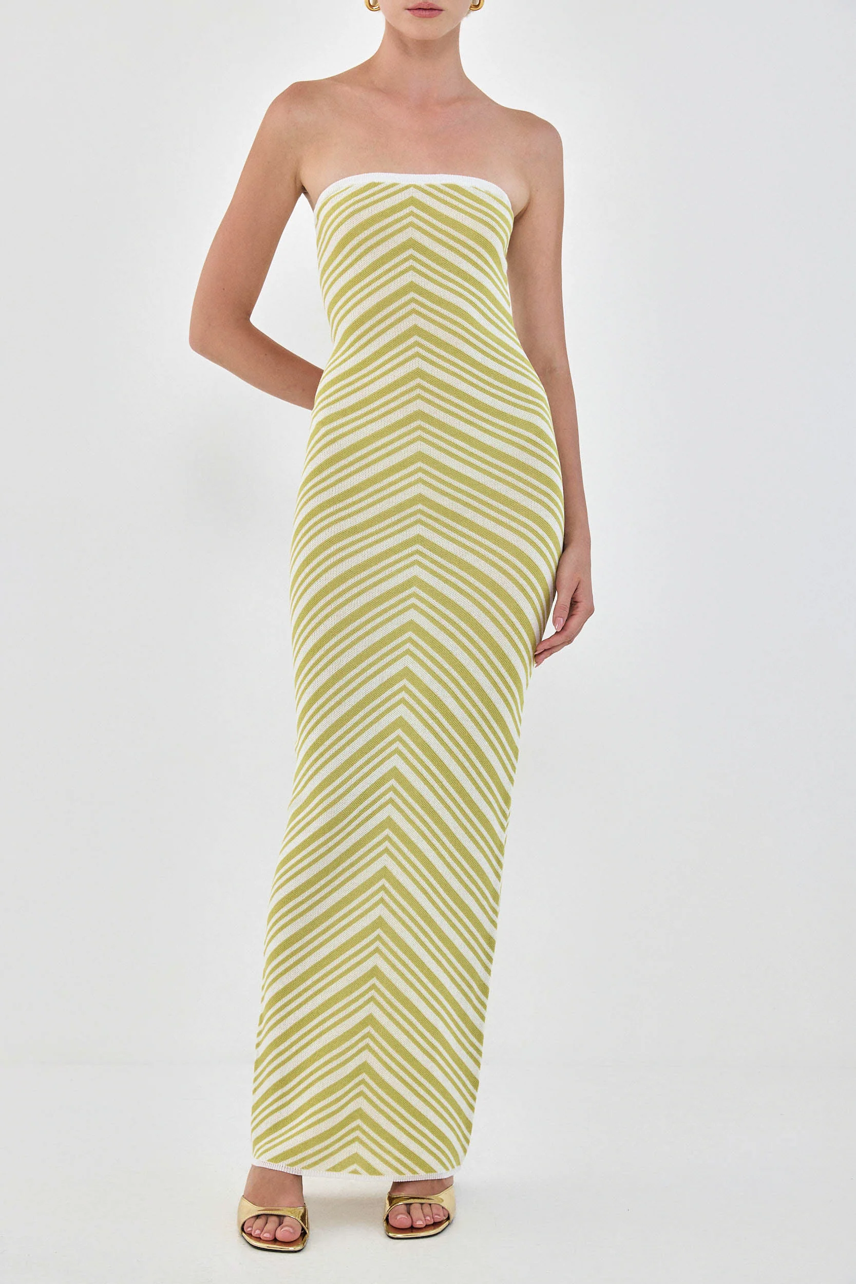 Pattern Knitted Strapless Dress - Image 2