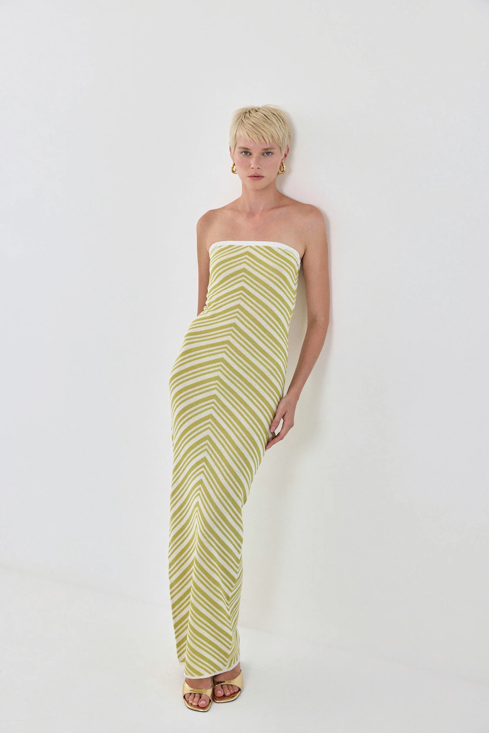 Pattern Knitted Strapless Dress - Image 3