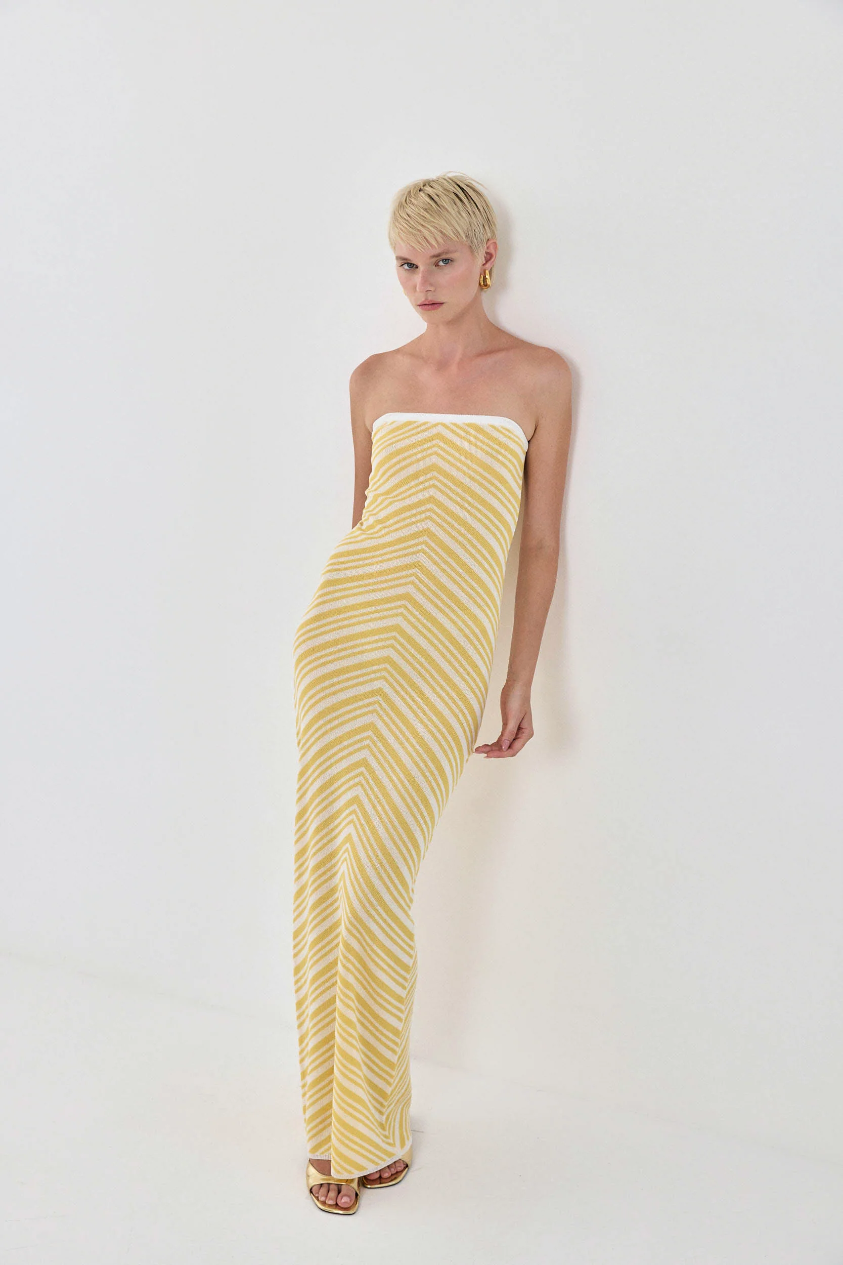 Pattern Knitted Strapless Dress - Image 2