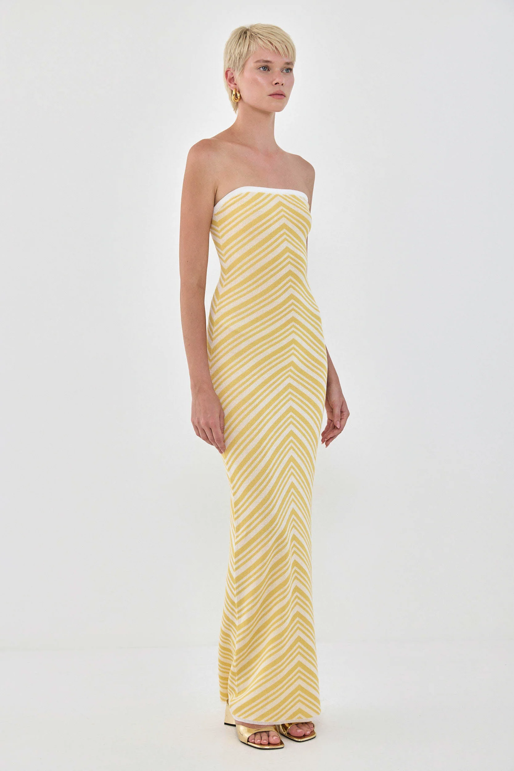 Pattern Knitted Strapless Dress - Image 3