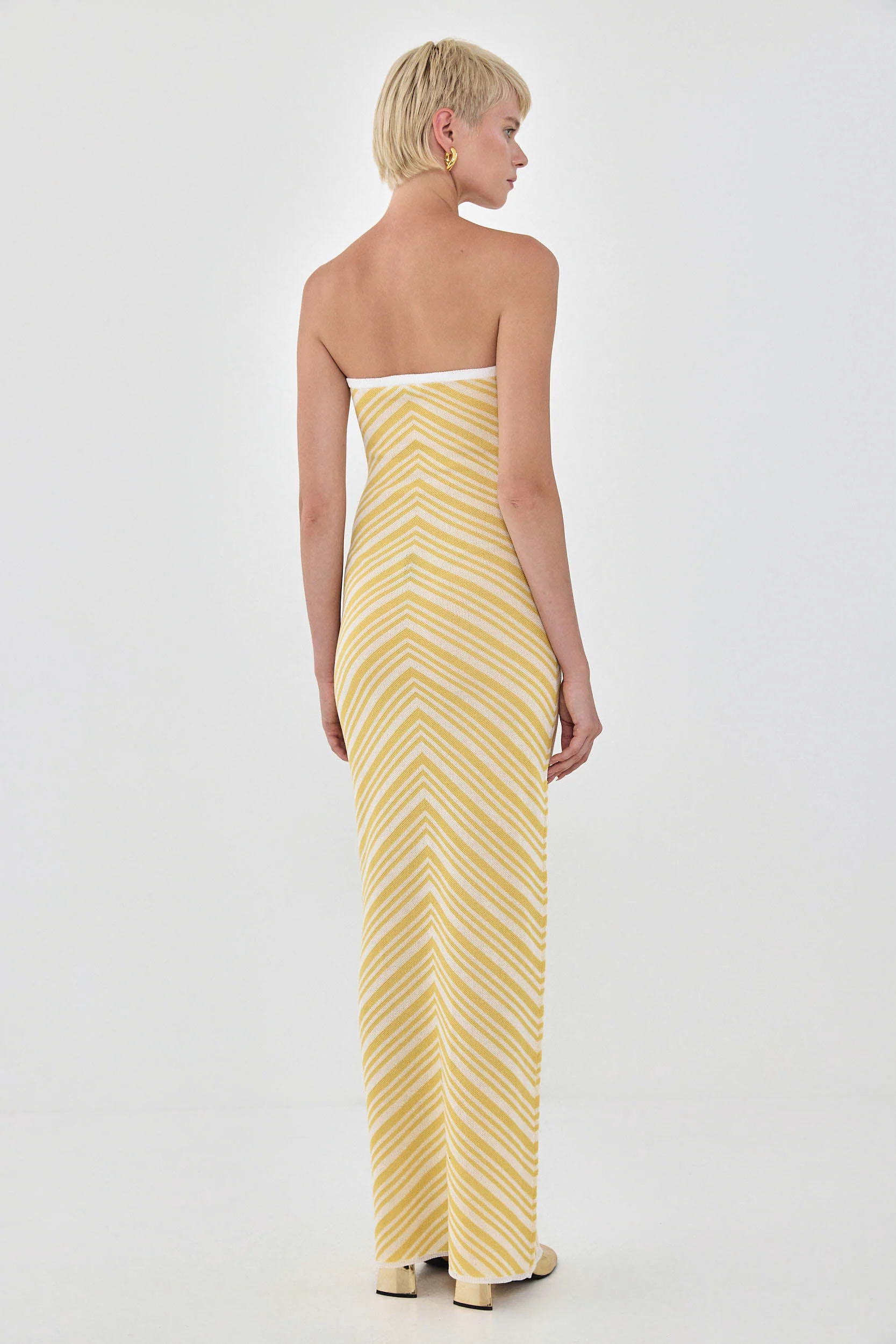 Pattern Knitted Strapless Dress - Image 4