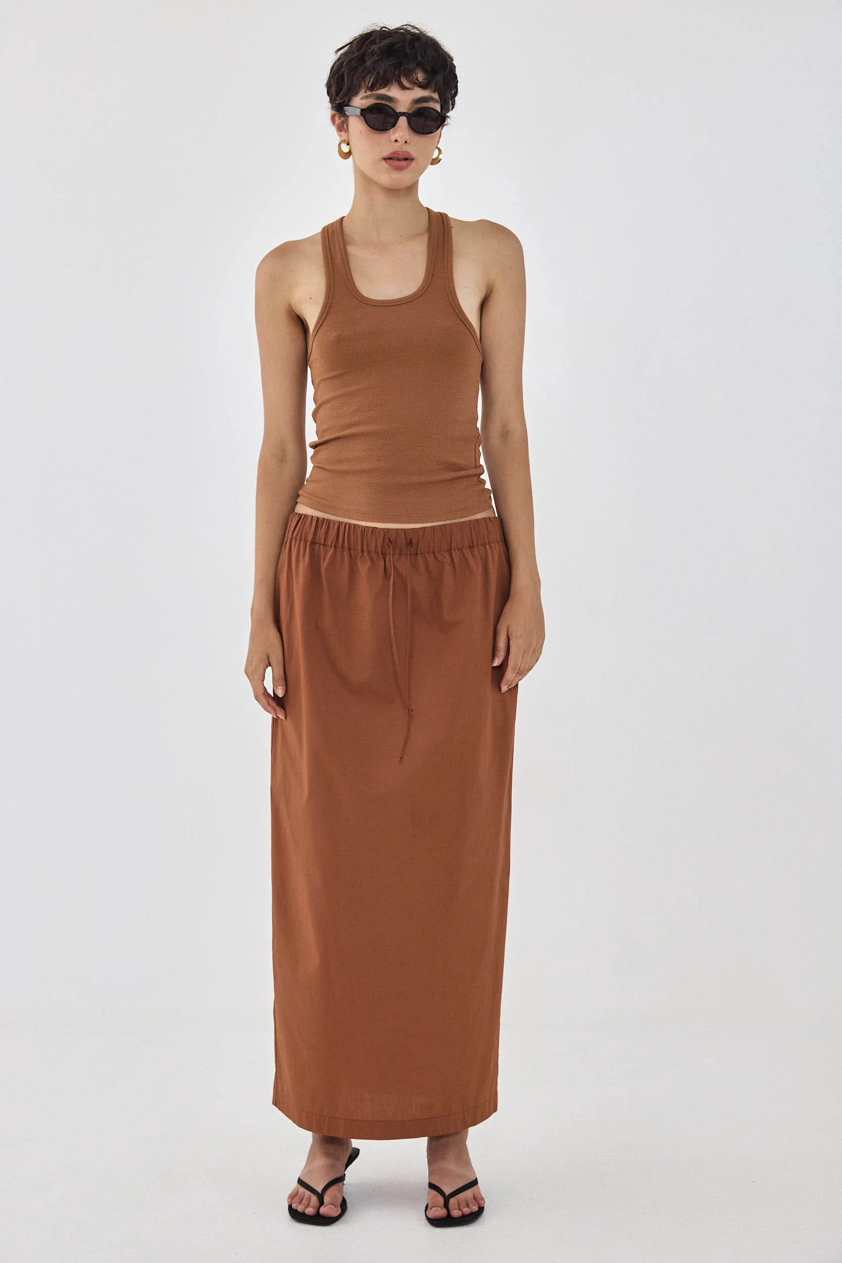 Poplin Gathered Maxi Skirt