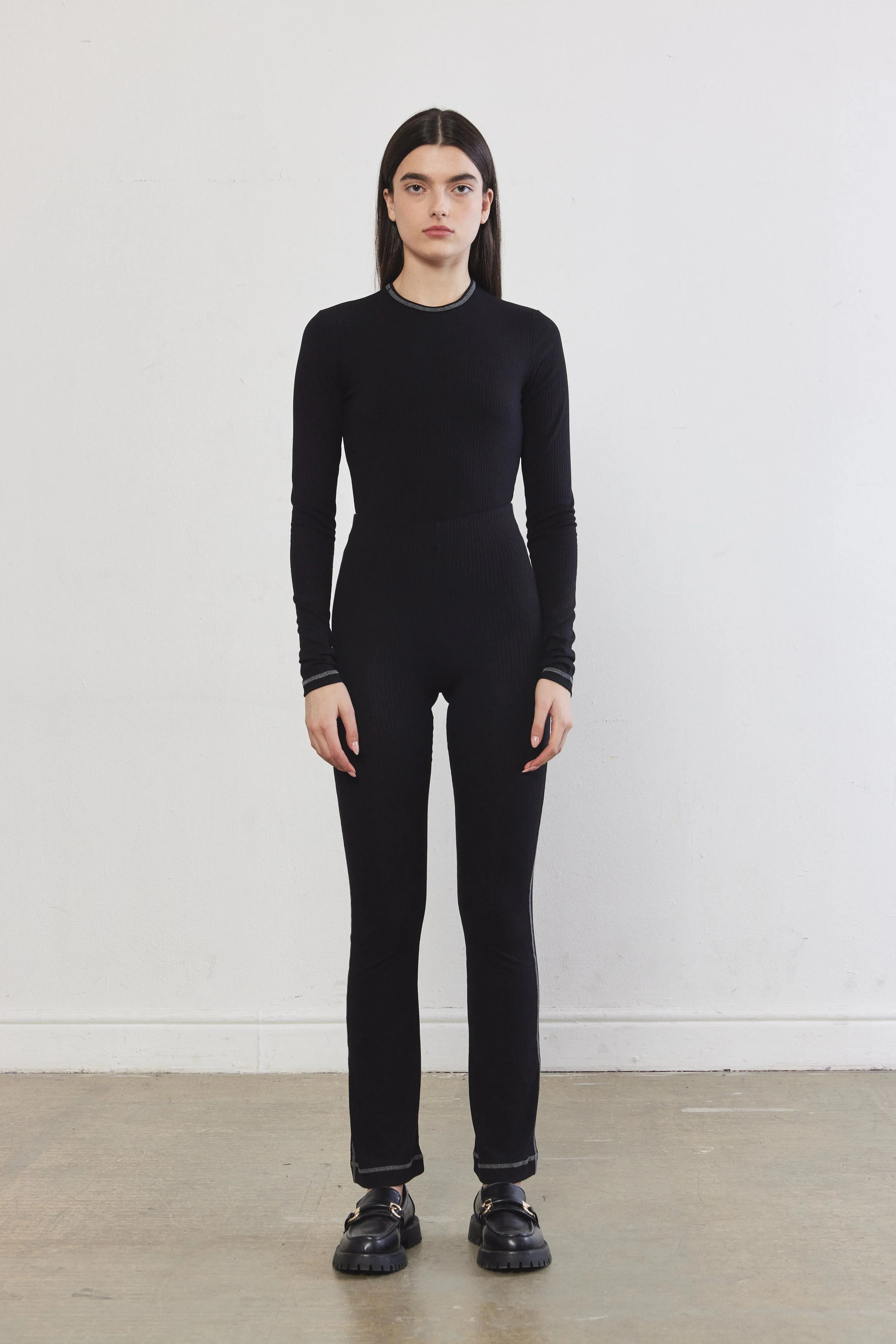 Ribbed Flat-Lock Flare Leggings