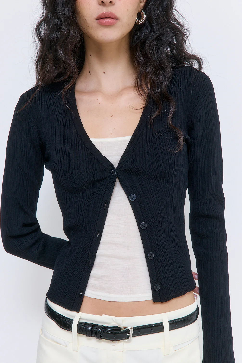 Ribbed V Neck Cardigan - Image 6