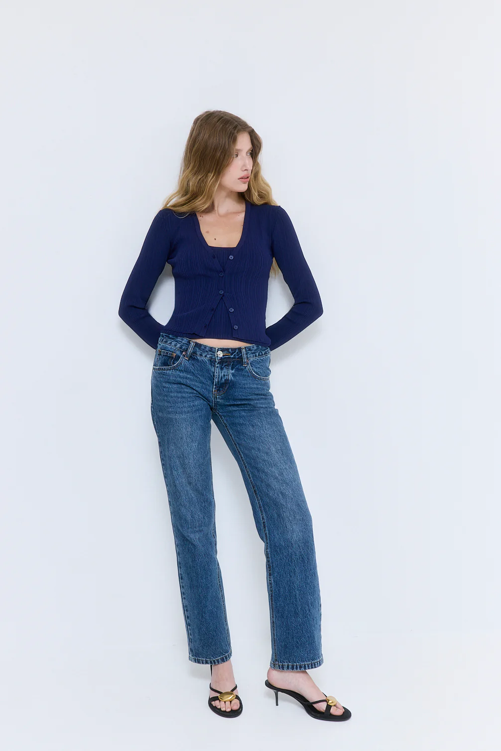 Ribbed V Neck Cardigan - Image 3