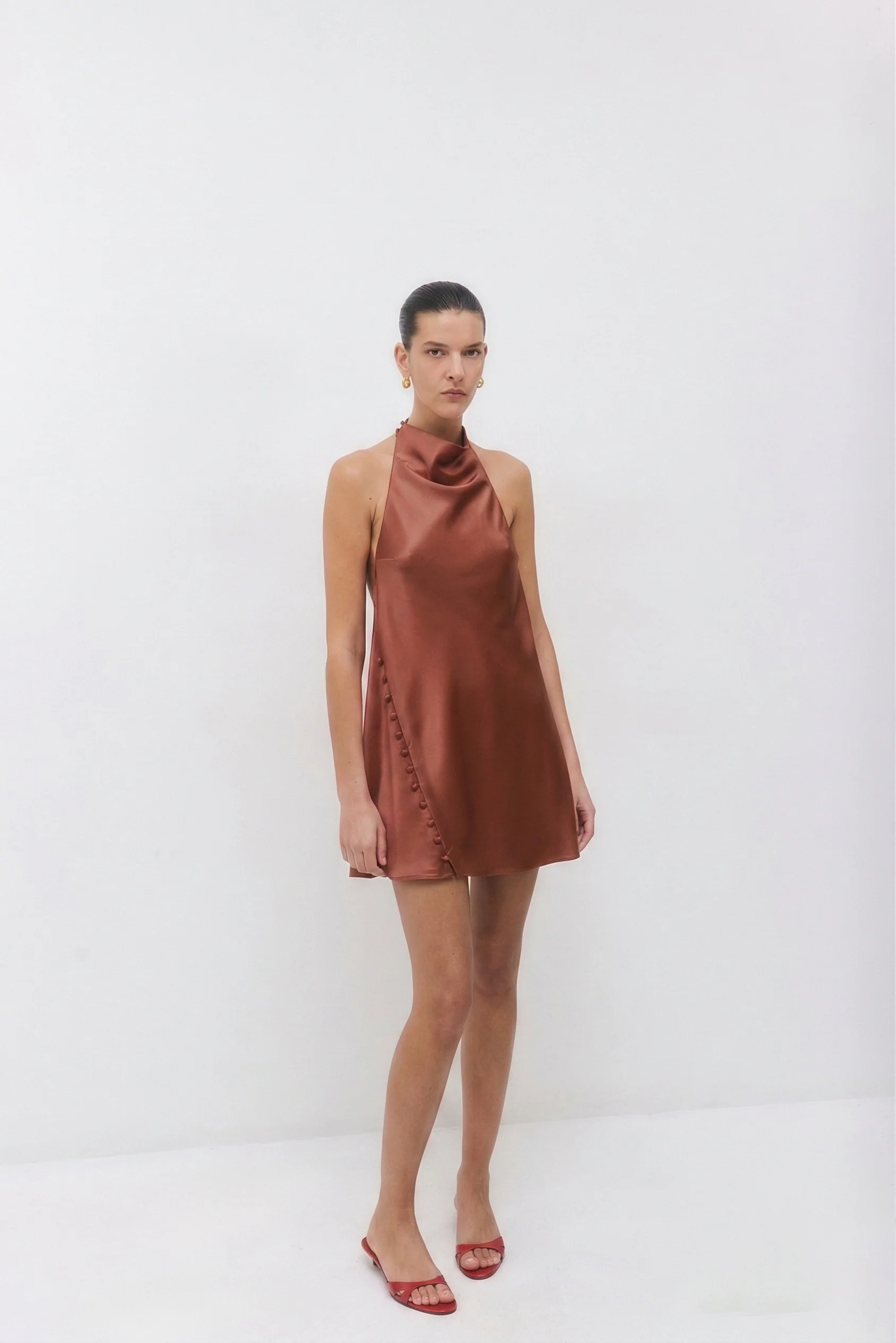 Satin Drape Mini Dress - Image 3