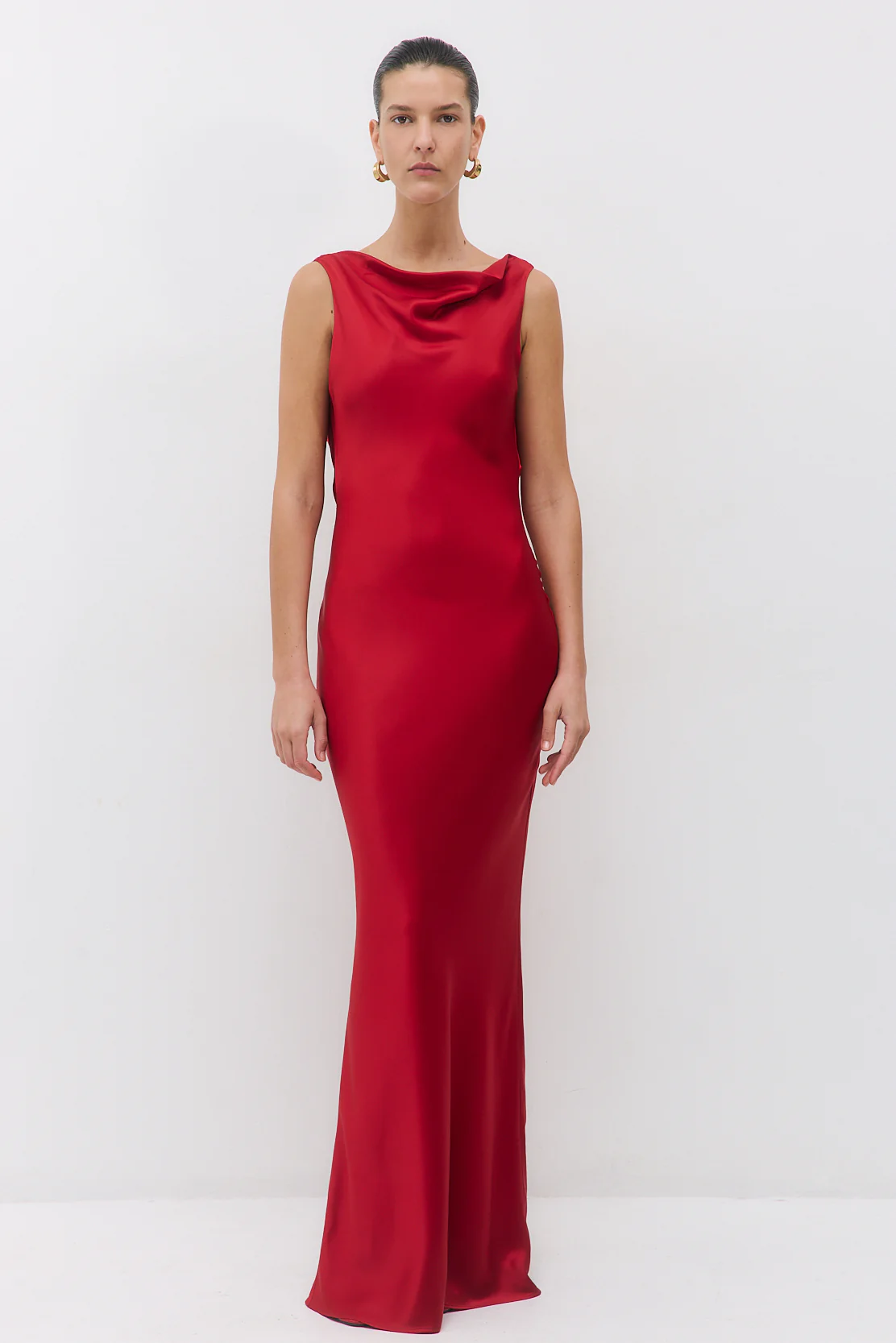 Satin Draped Back Maxi Dress