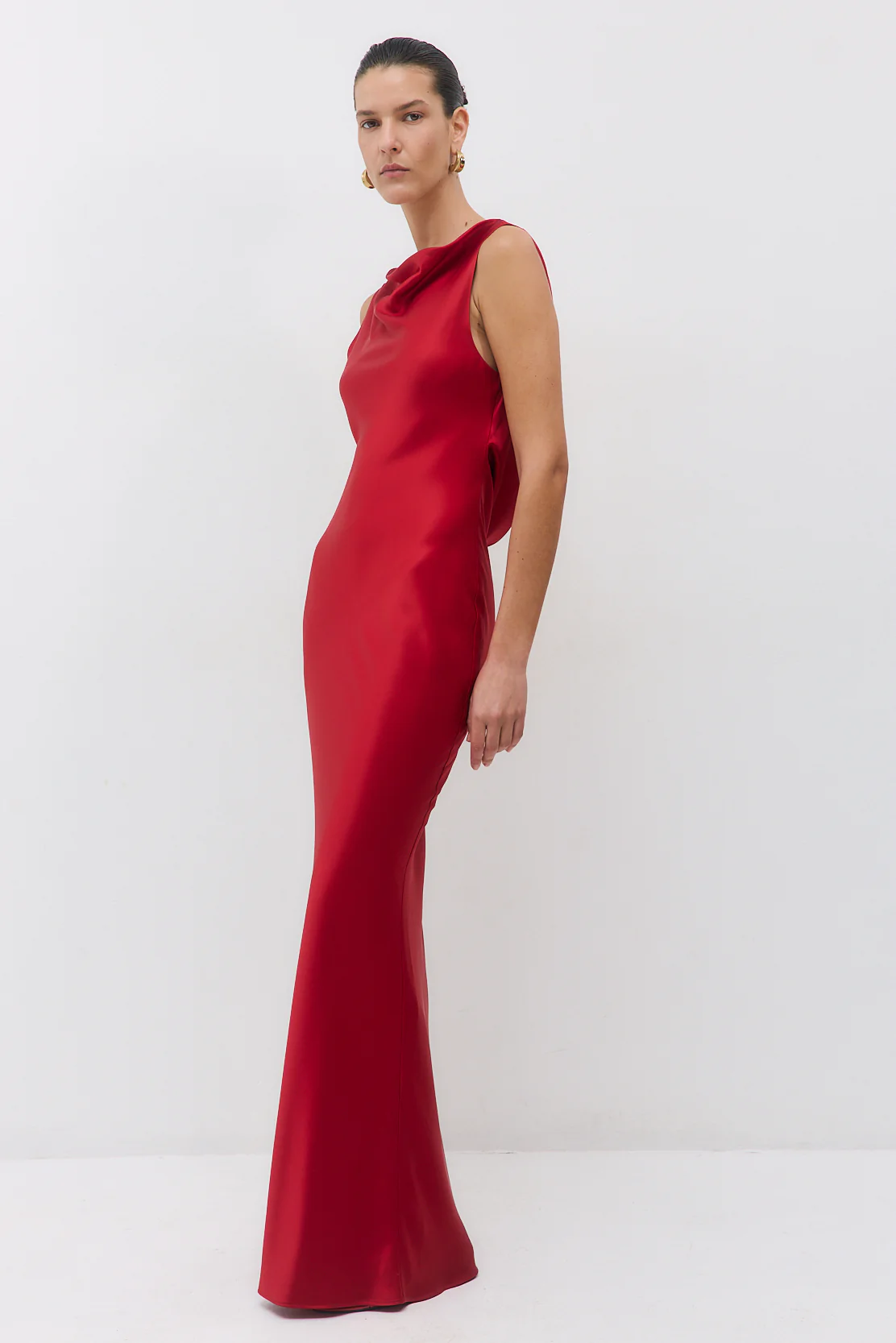 Satin Draped Back Maxi Dress - Image 3