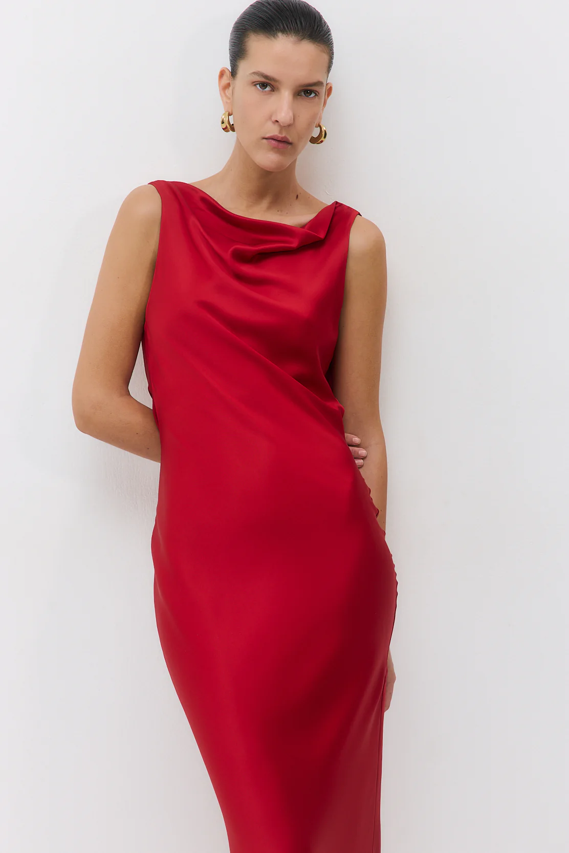 Satin Draped Back Maxi Dress - Image 4
