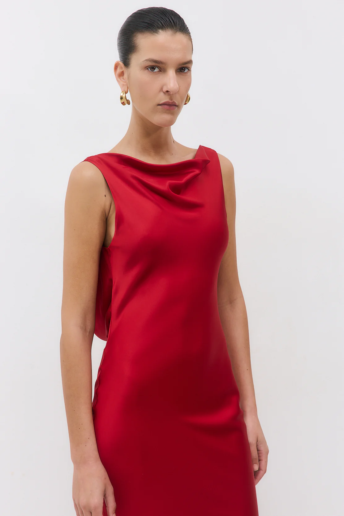 Satin Draped Back Maxi Dress - Image 6