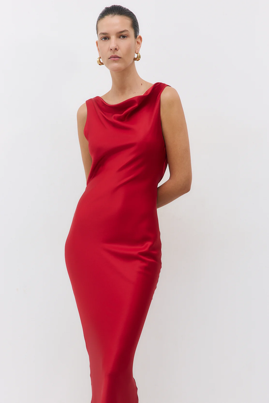 Satin Draped Back Maxi Dress - Image 7
