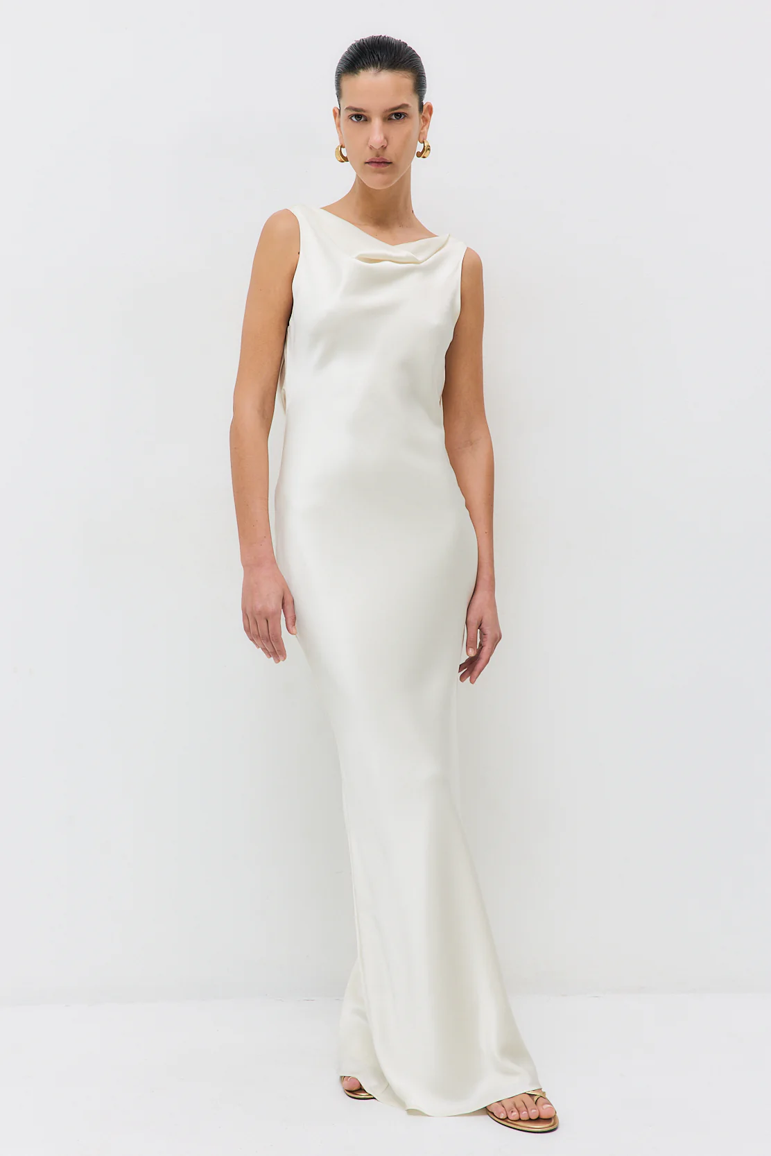 Satin Draped Back Maxi Dress - Image 2