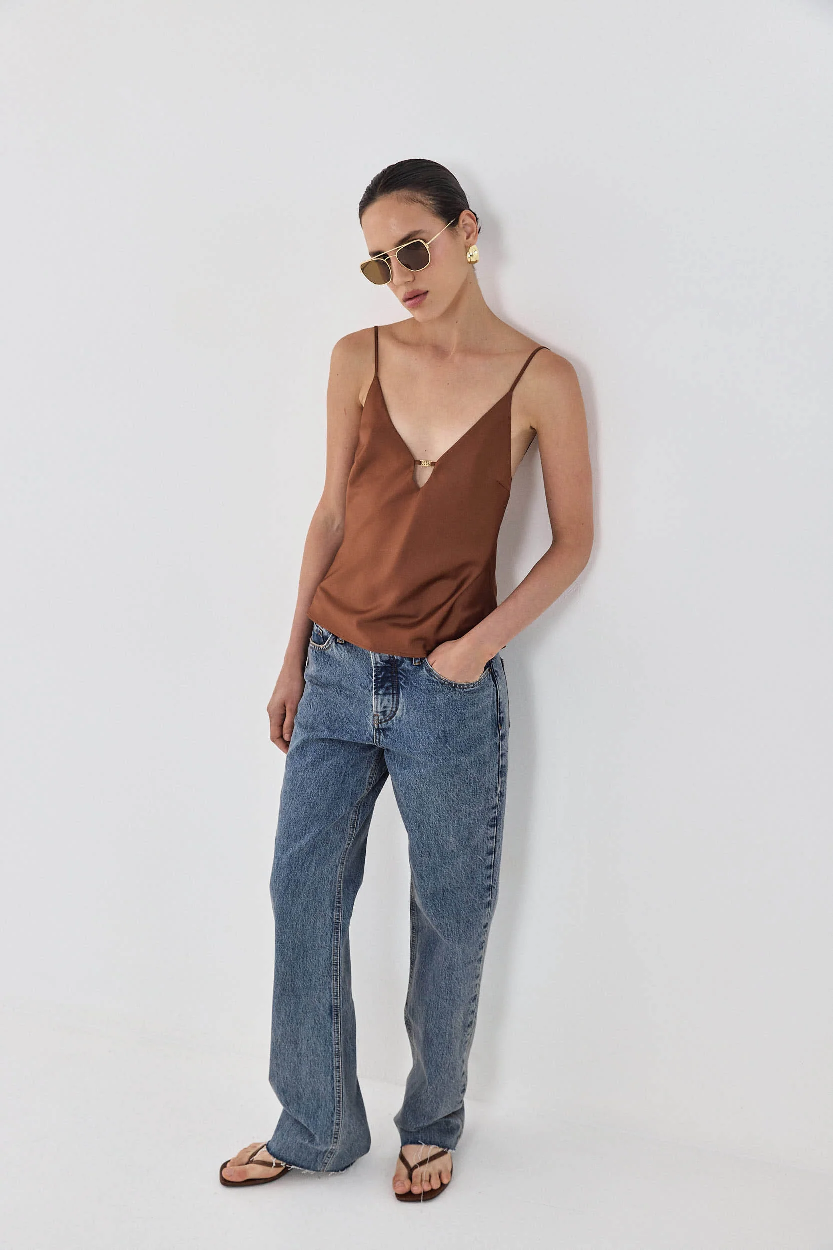 Satin V Neck Tank Top - Image 3