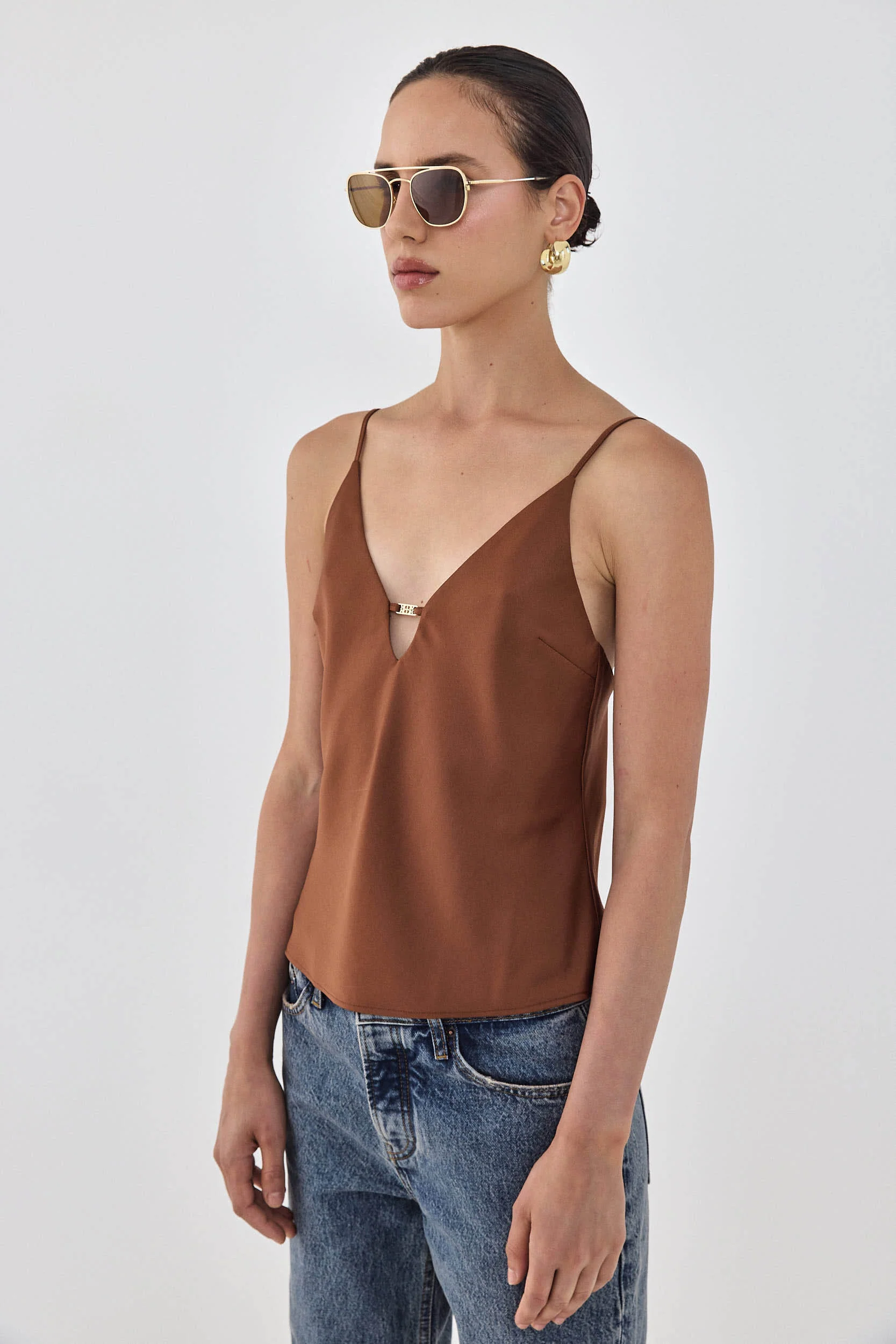 Satin V Neck Tank Top - Image 4