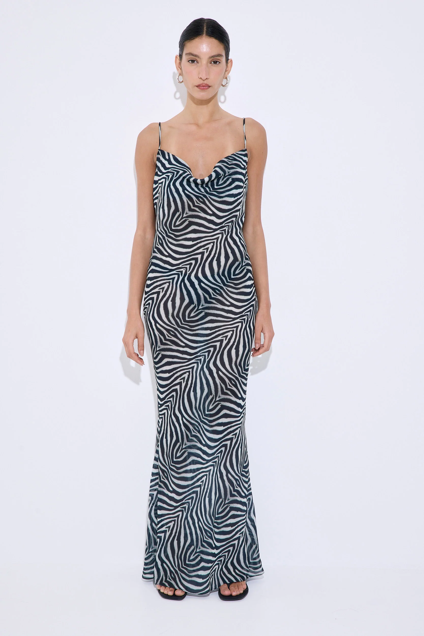 Semi Sheer Draped Maxi Dress