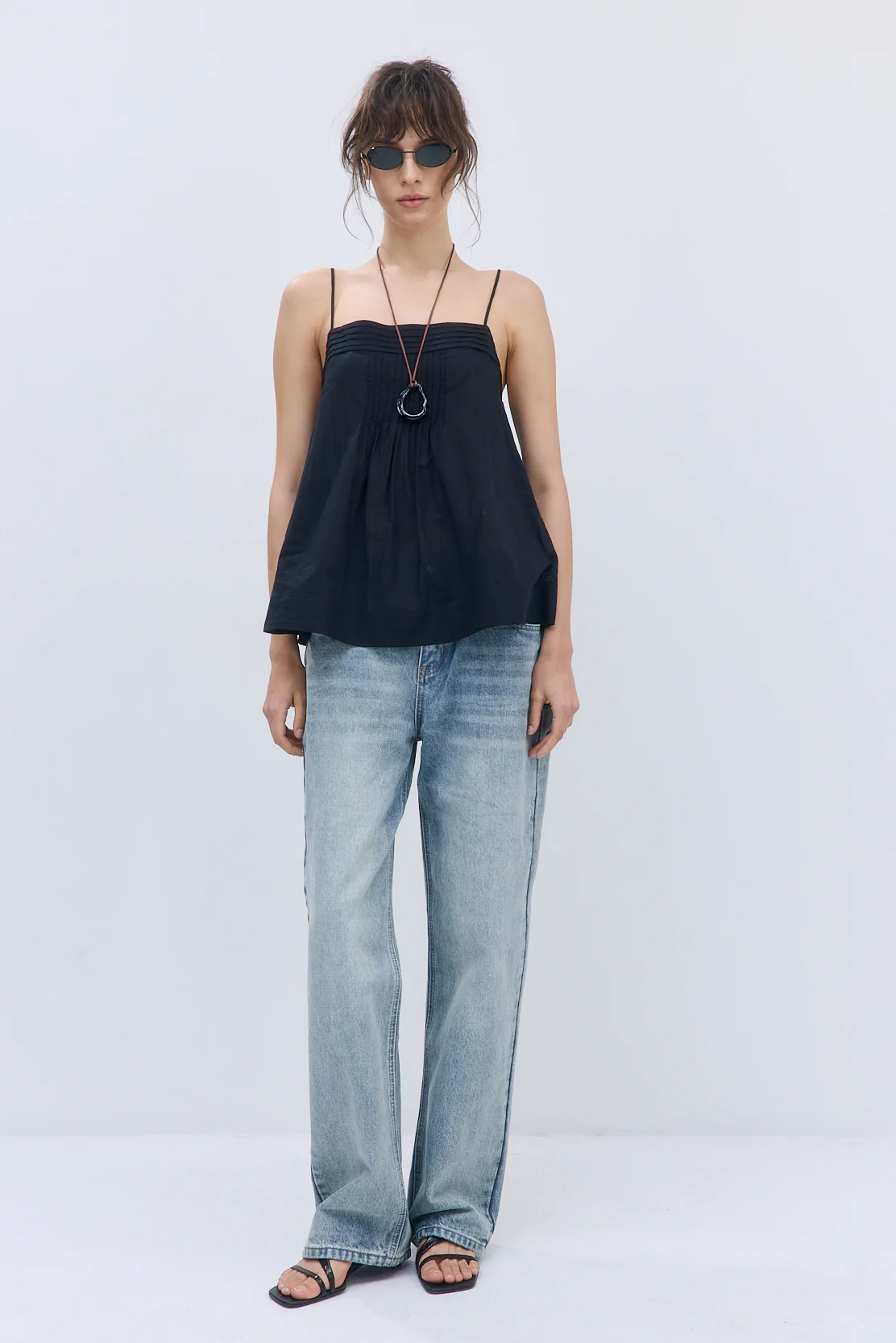 Semi Sheer Pleated Flowy Tank Top - Image 2