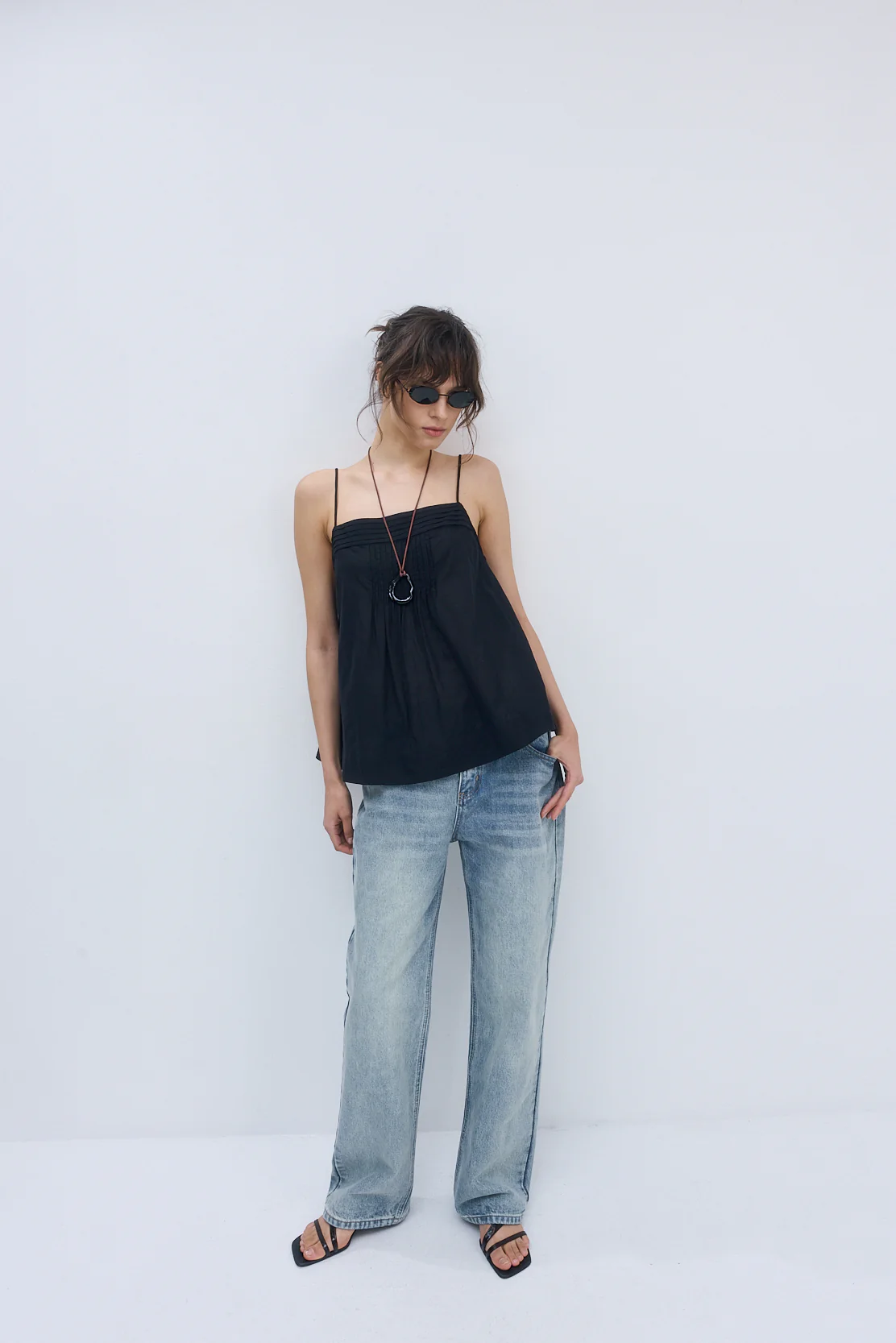 Semi Sheer Pleated Flowy Tank Top - Image 3