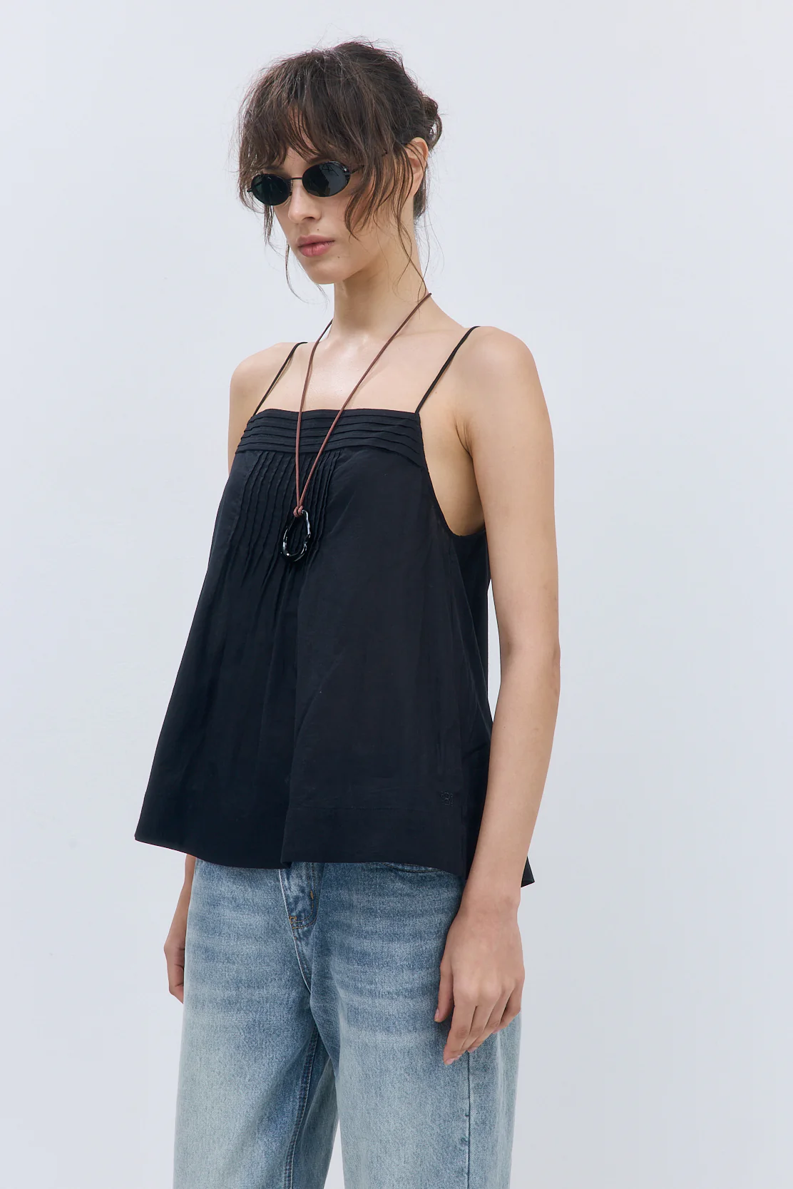 Semi Sheer Pleated Flowy Tank Top - Image 4
