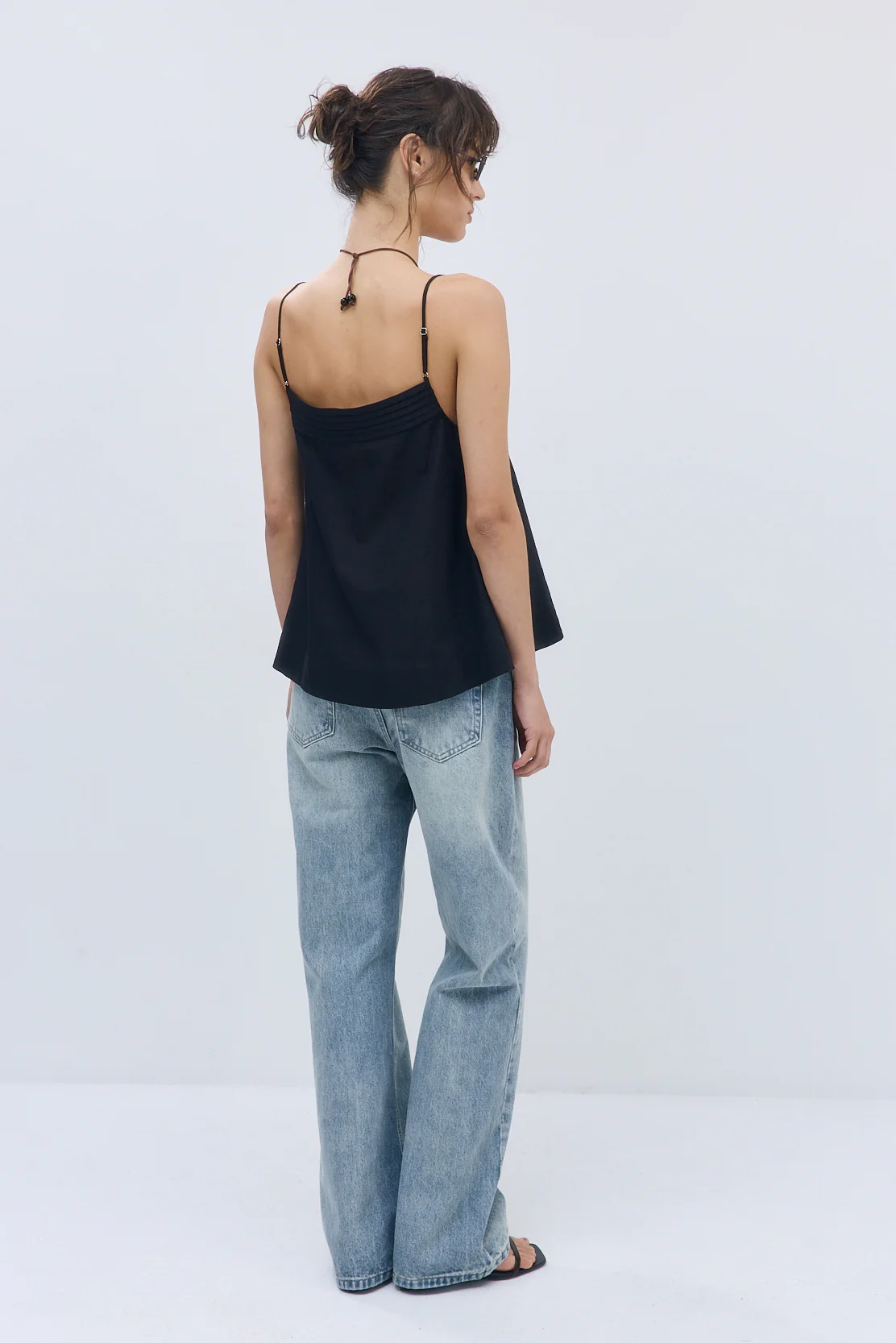 Semi Sheer Pleated Flowy Tank Top - Image 5