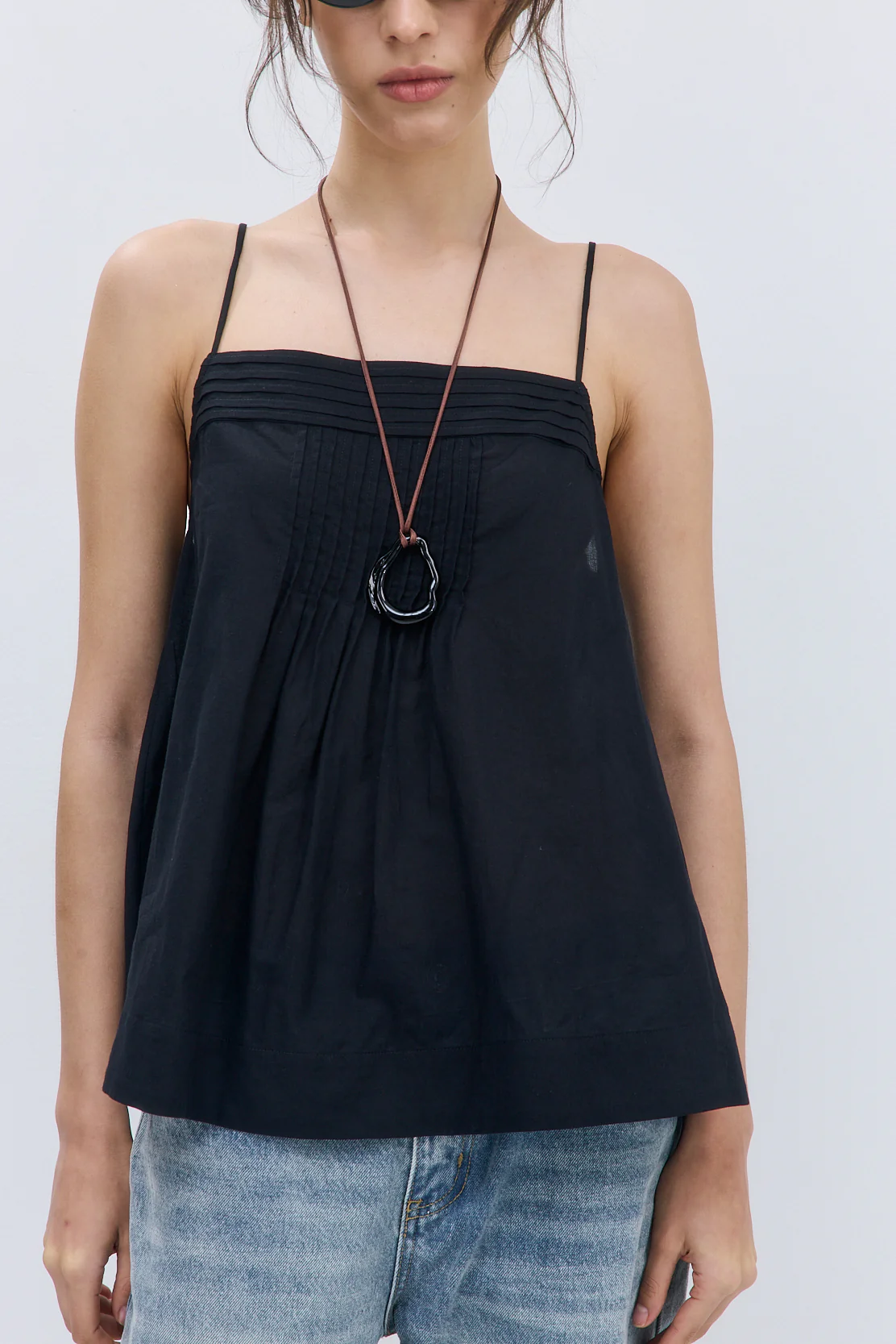 Semi Sheer Pleated Flowy Tank Top - Image 6