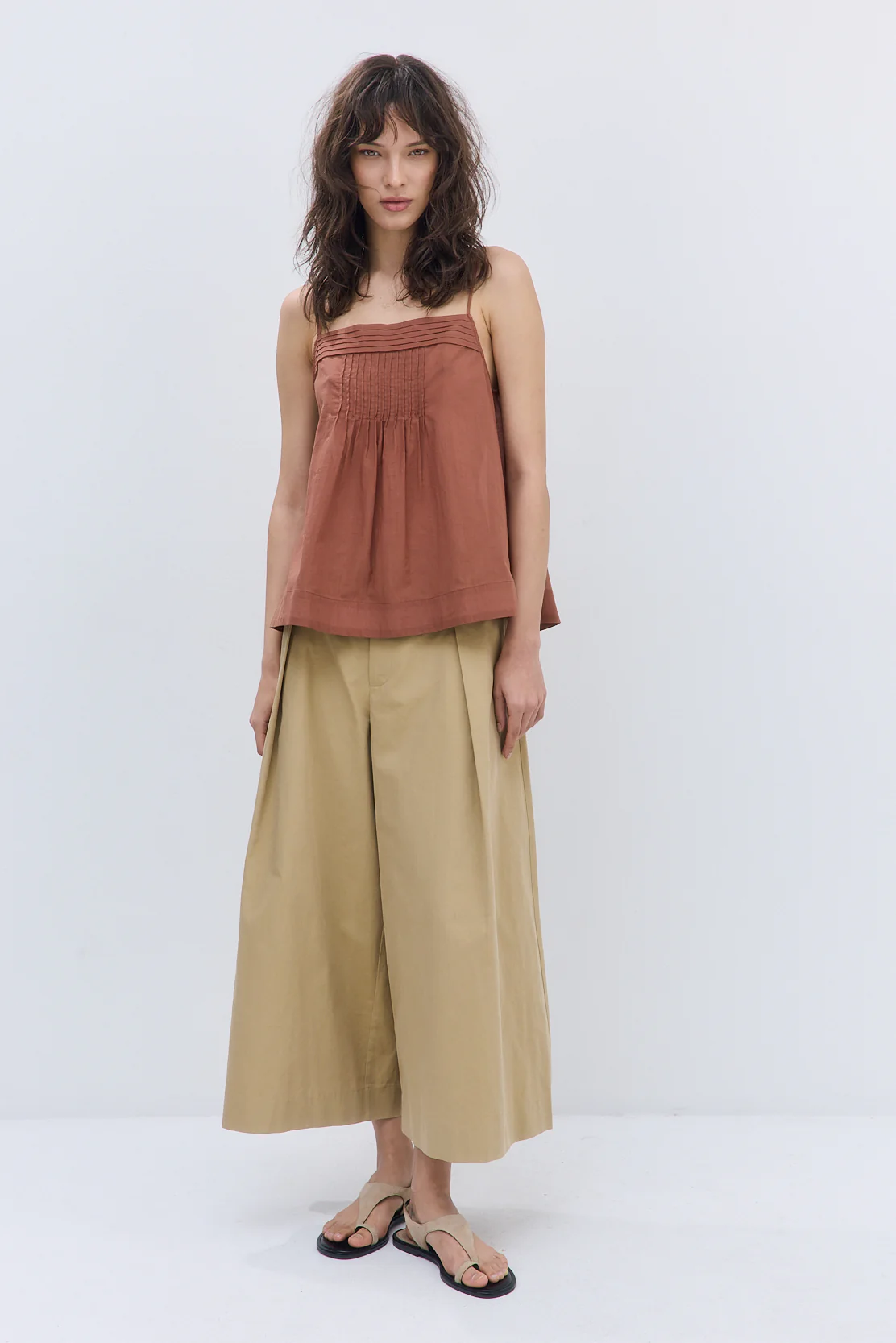 Semi Sheer Pleated Flowy Tank Top - Image 2