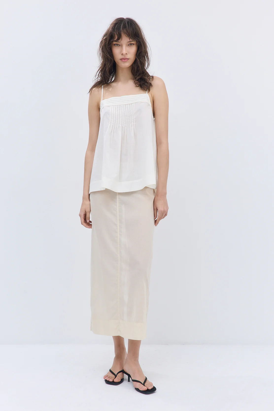 Semi Sheer Pleated Flowy Tank Top - Image 2