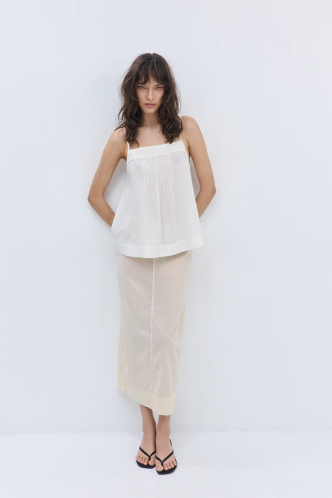 Semi Sheer Pleated Flowy Tank Top - Image 3