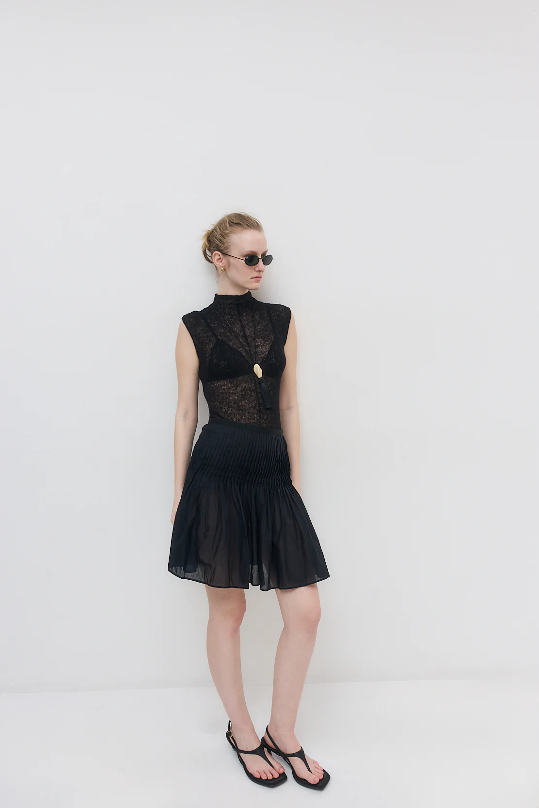 Semi Sheer Pleated Midi Skirt - Image 3