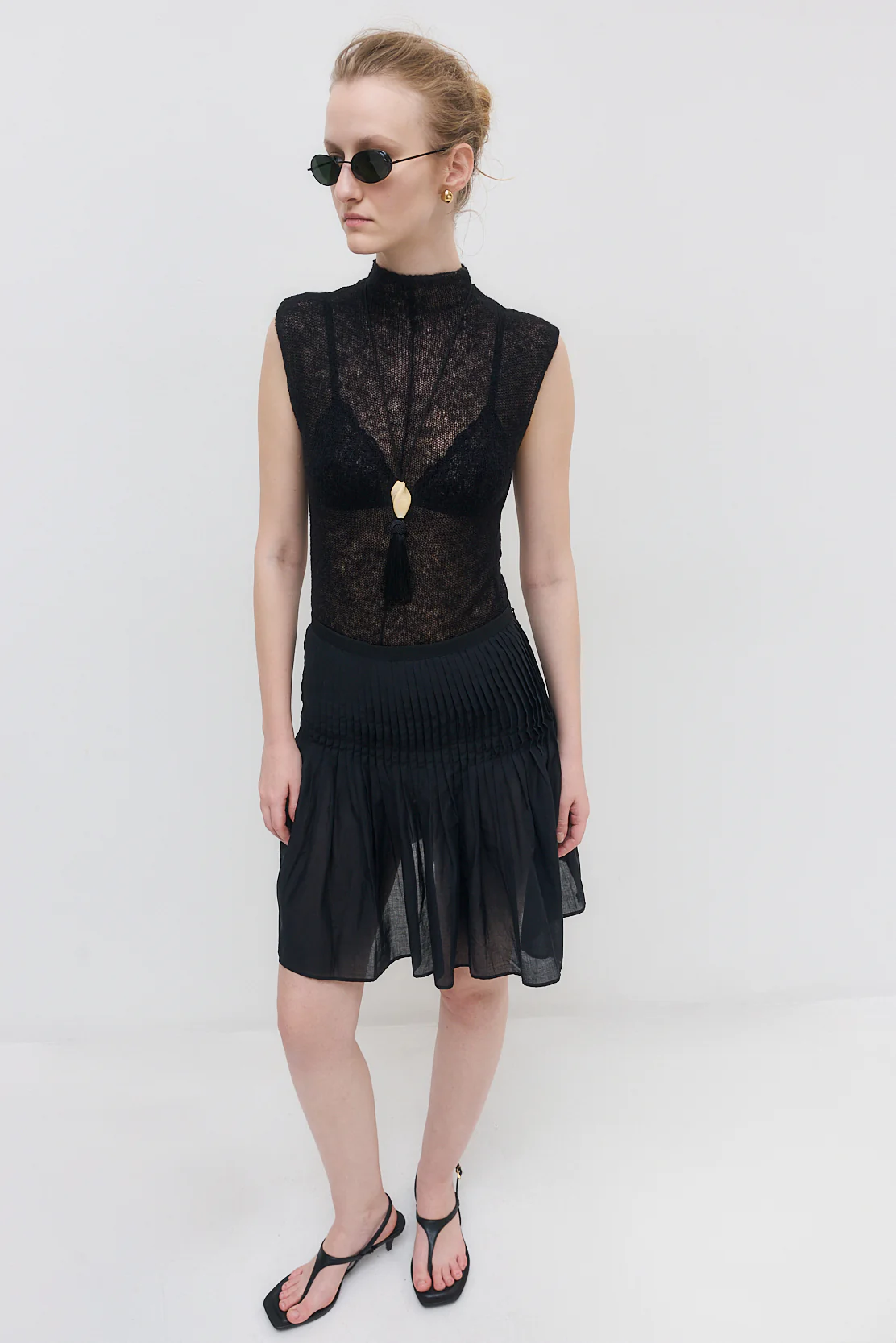 Semi Sheer Pleated Midi Skirt - Image 6