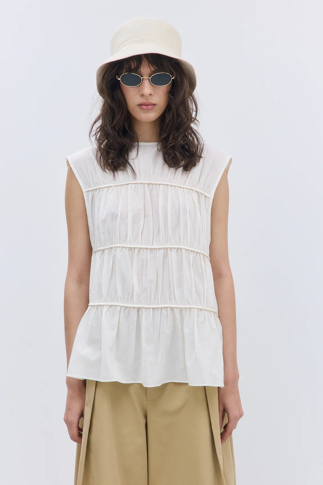 Semi Sheer Sleeveless Pleated Top