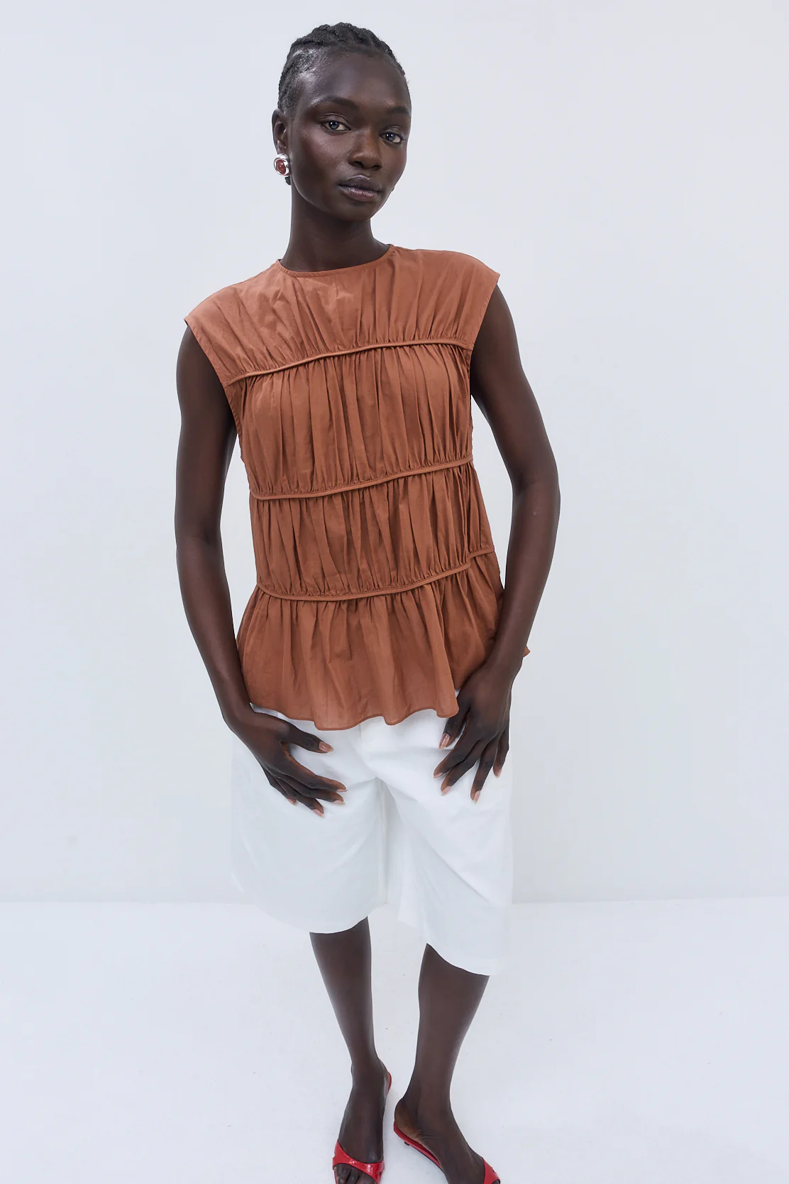 Semi Sheer Sleeveless Pleated Top - Image 3