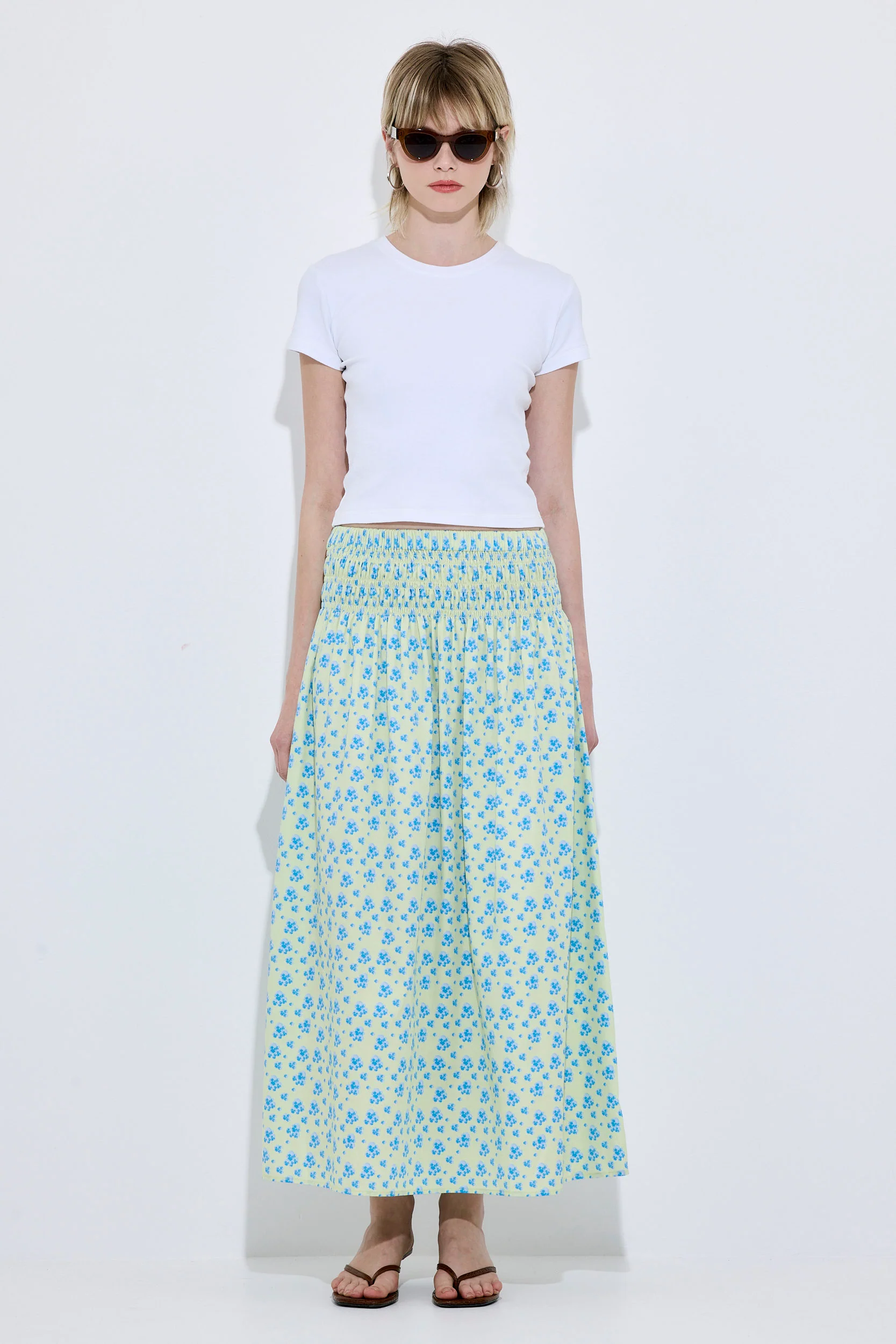 Shirred Waist Maxi Skirt