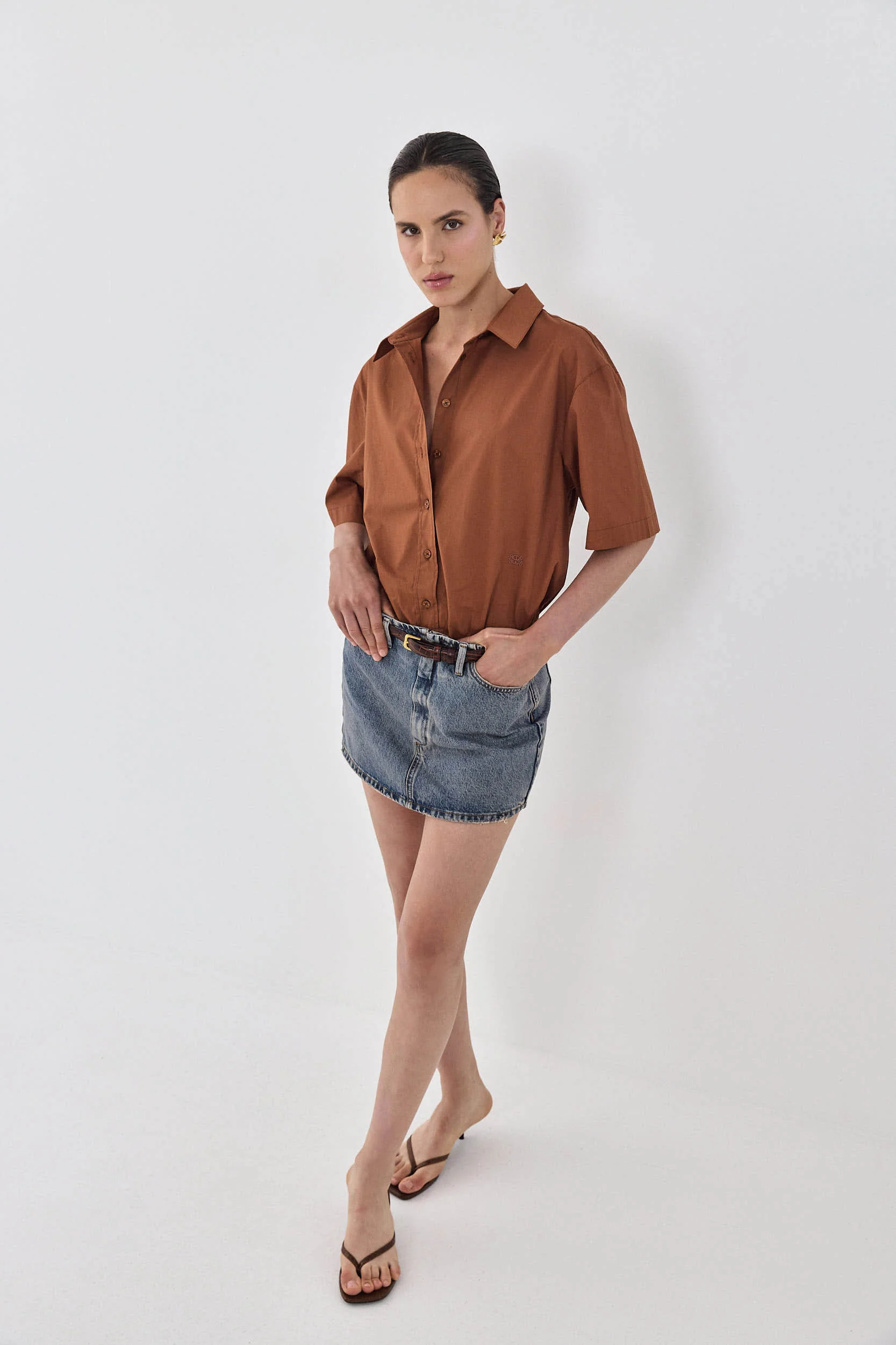 Short Sleeved Poplin Button Down Shirt - Image 3