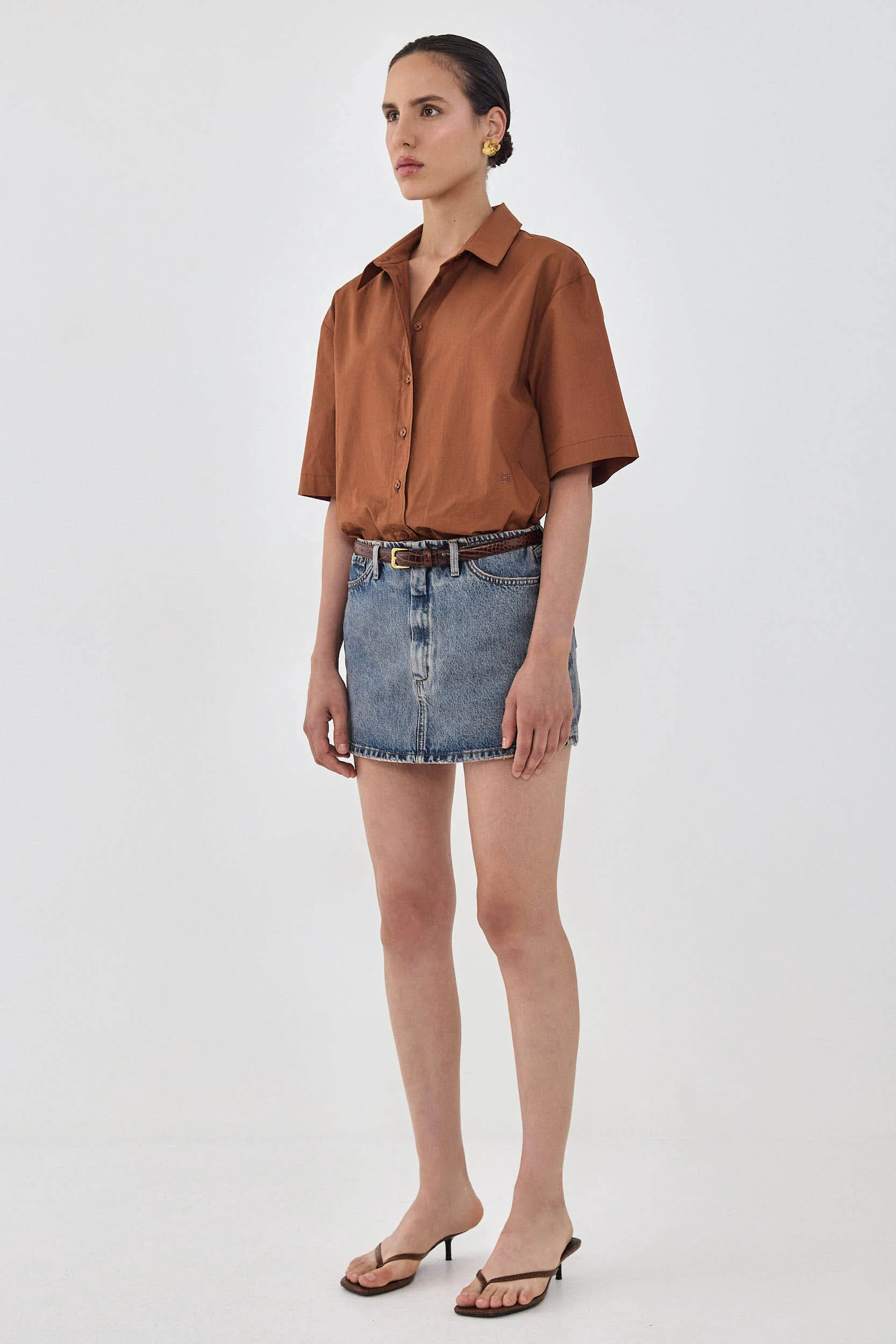 Short Sleeved Poplin Button Down Shirt - Image 4