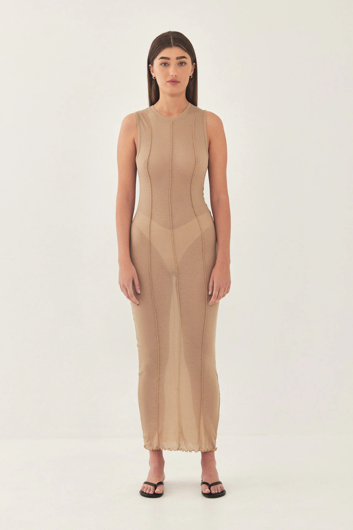 Sleeveless Maxi Soft Curling Sheer Dress