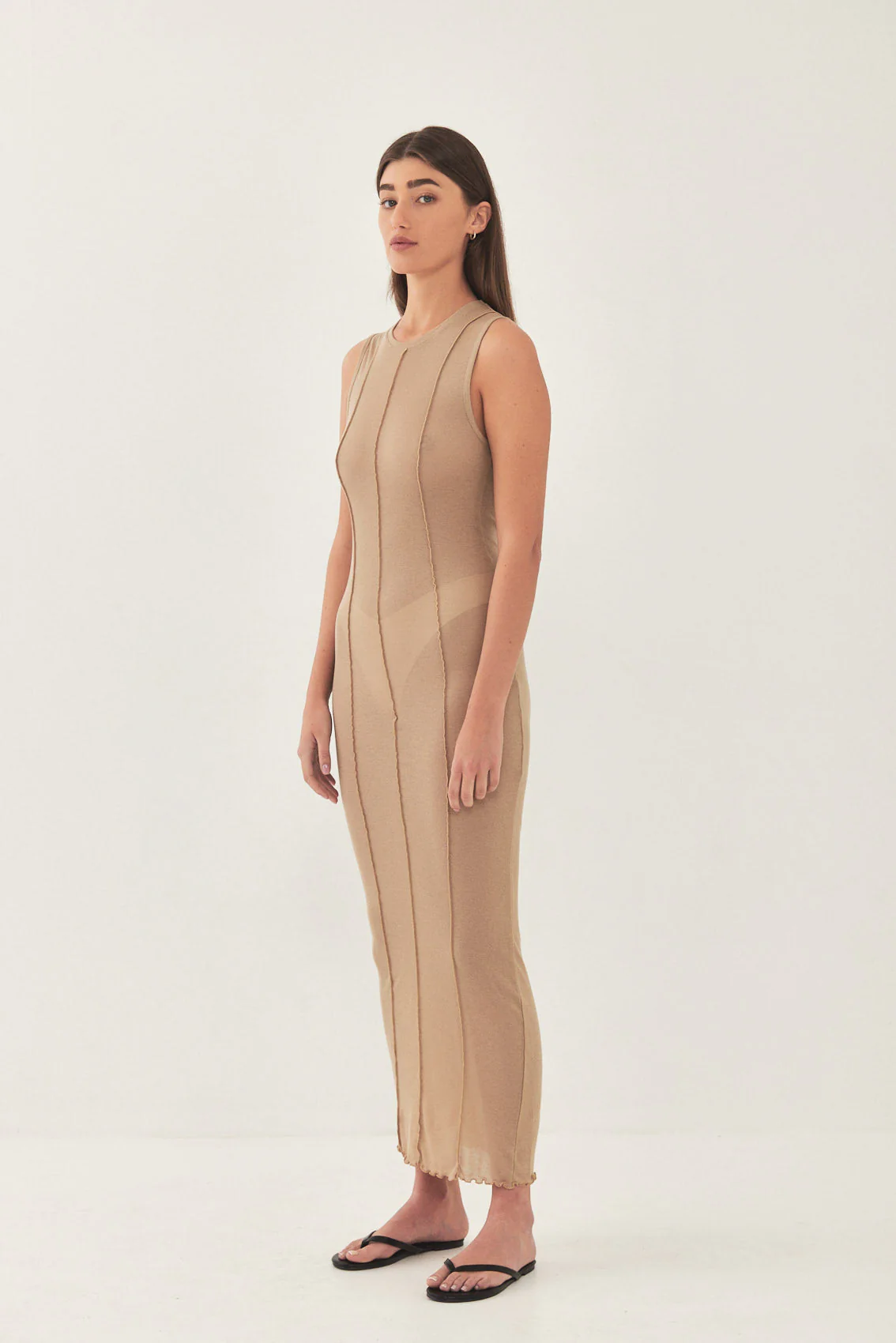 Sleeveless Maxi Soft Curling Sheer Dress - Image 3