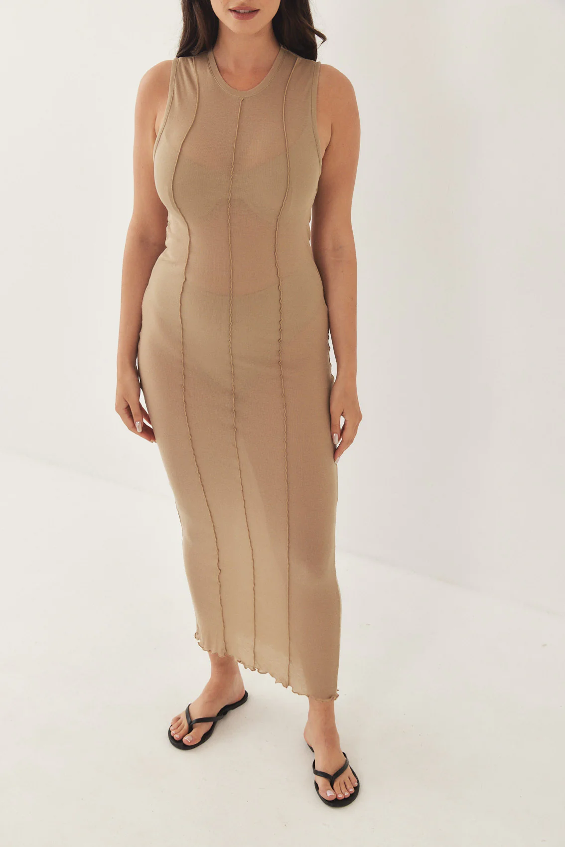 Sleeveless Maxi Soft Curling Sheer Dress - Image 9
