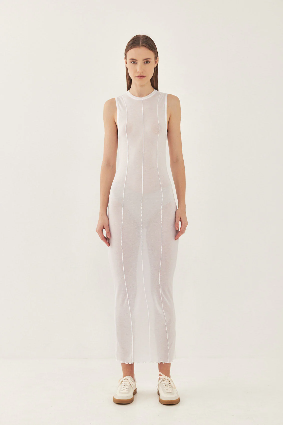 Sleeveless Maxi Soft Curling Sheer Dress
